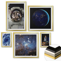 WANDBILDER 5er Set - 50x50 cm & 20x30 cm & 40x60 cm Goldrahmen - Weltraum Erde Astronaut Rakete - Goldfarben, Kunststoff (40/60cm) - ArtPrintCave
