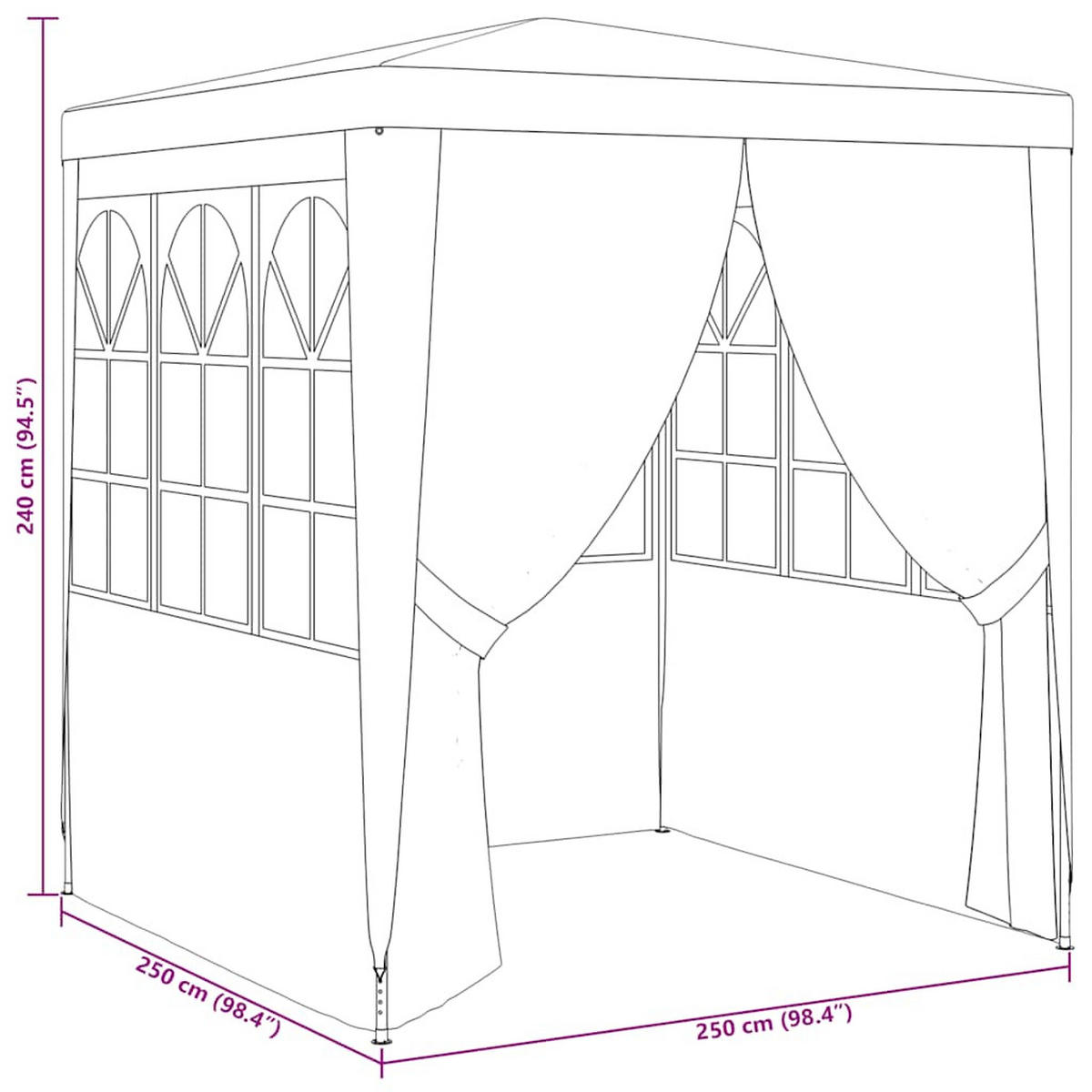 PROFI-PARTYZELT Mit Seitenwänden 2.5/2.5 M Weiss 90 G/M² - Weiß, Kunststoff (250/240/250cm) - vidaXL