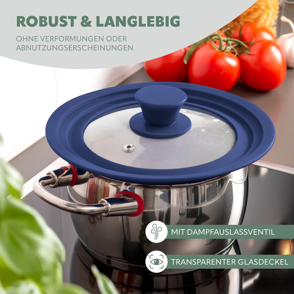 UNIVERSAL-GLASDECKEL, 16/18/20 cm, blau klein - Blau, Glas (20/20/5cm) - bremermann