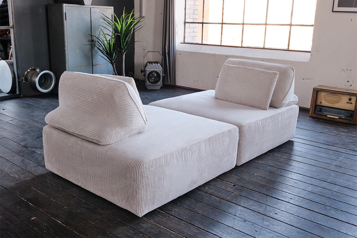 MODULSOFA WIOLO SOFT 2 MODULE 2 KISSEN Hellgrau Cord - Hellgrau/Schwarz, Kunststoff/Textil (222/84/111cm) - KAWOLA
