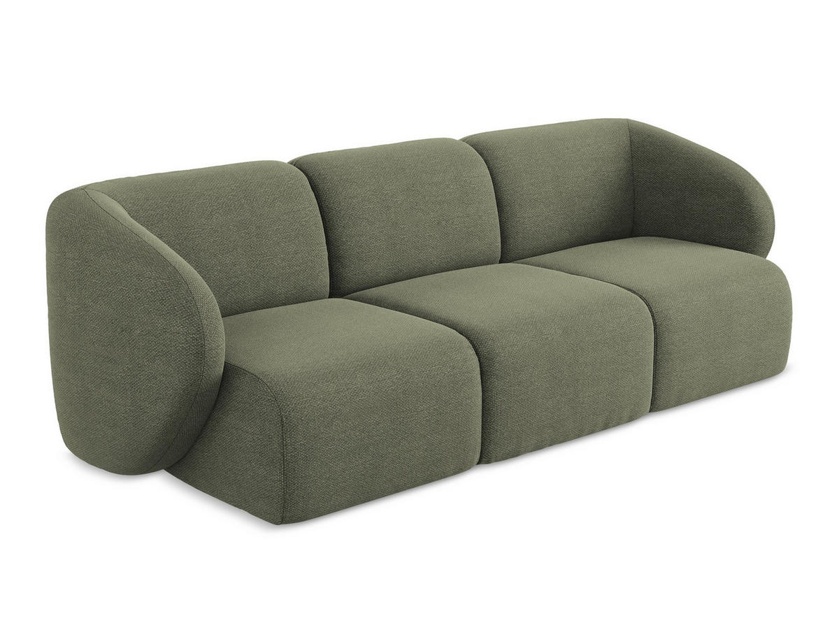 3-SITZER SOFA Bouclé Stoff Grün - Schwarz/Olivgrün, Holzwerkstoff/Kunststoff (244/75/94cm) - Makamii