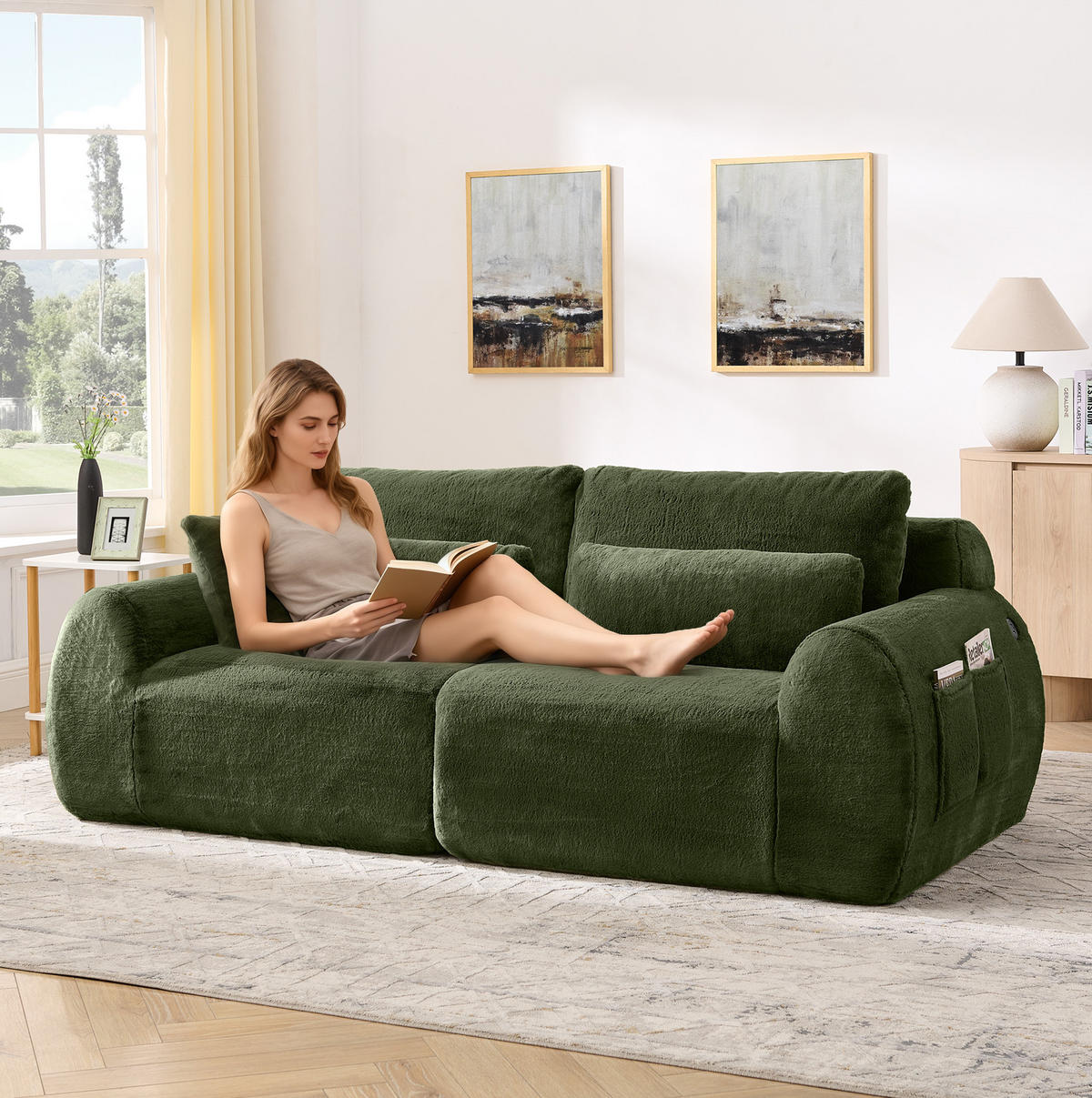 SOFA mit USB-Anschluss 2-Sitzer Green - Grün, Kunststoff (208/81/101cm) - Meubliv