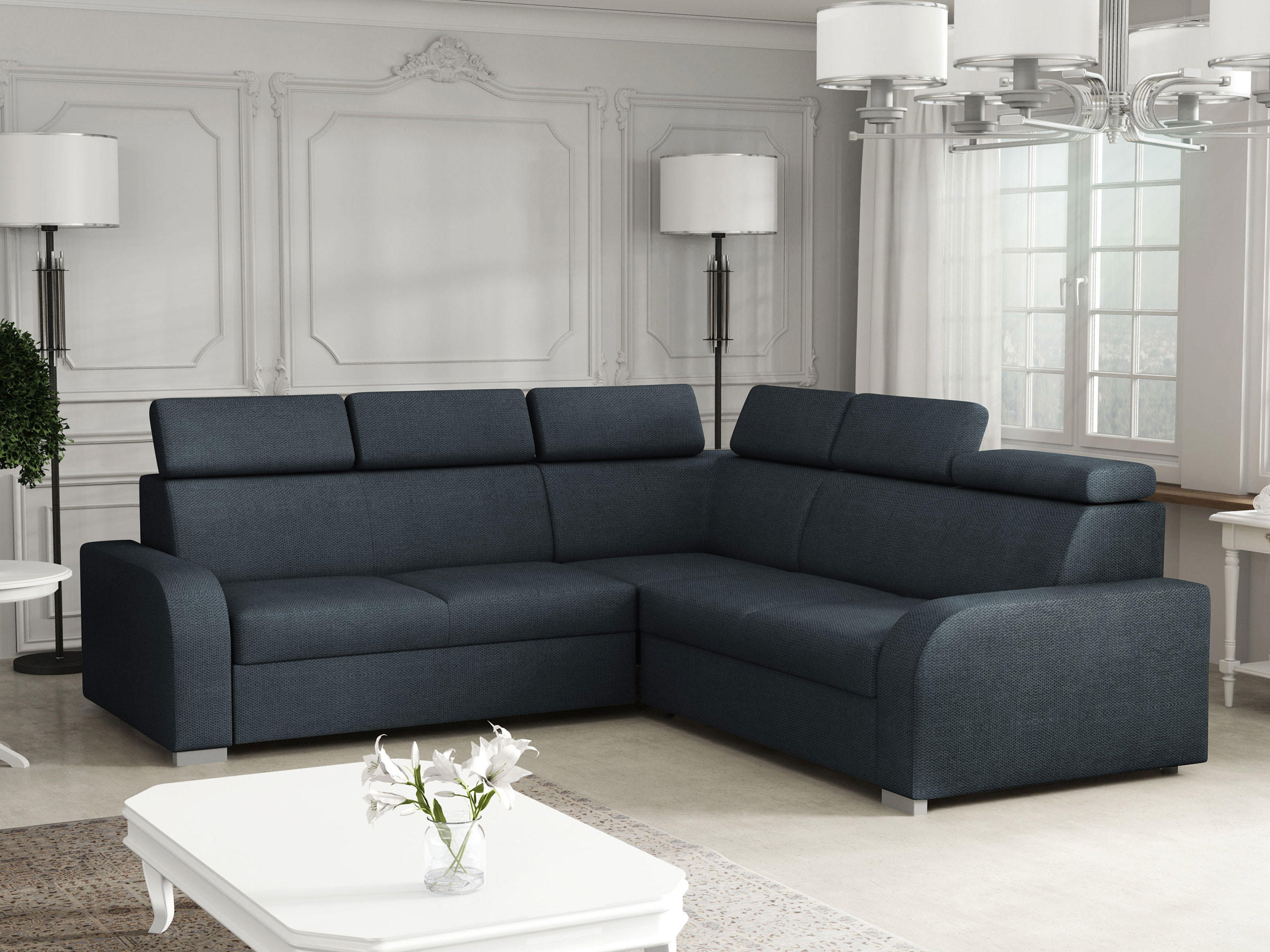 ECKSOFA Oslo 2rR2p - Silberfarben/Dunkelblau, Holz/Kunststoff (250/250cm) - MIRJAN24