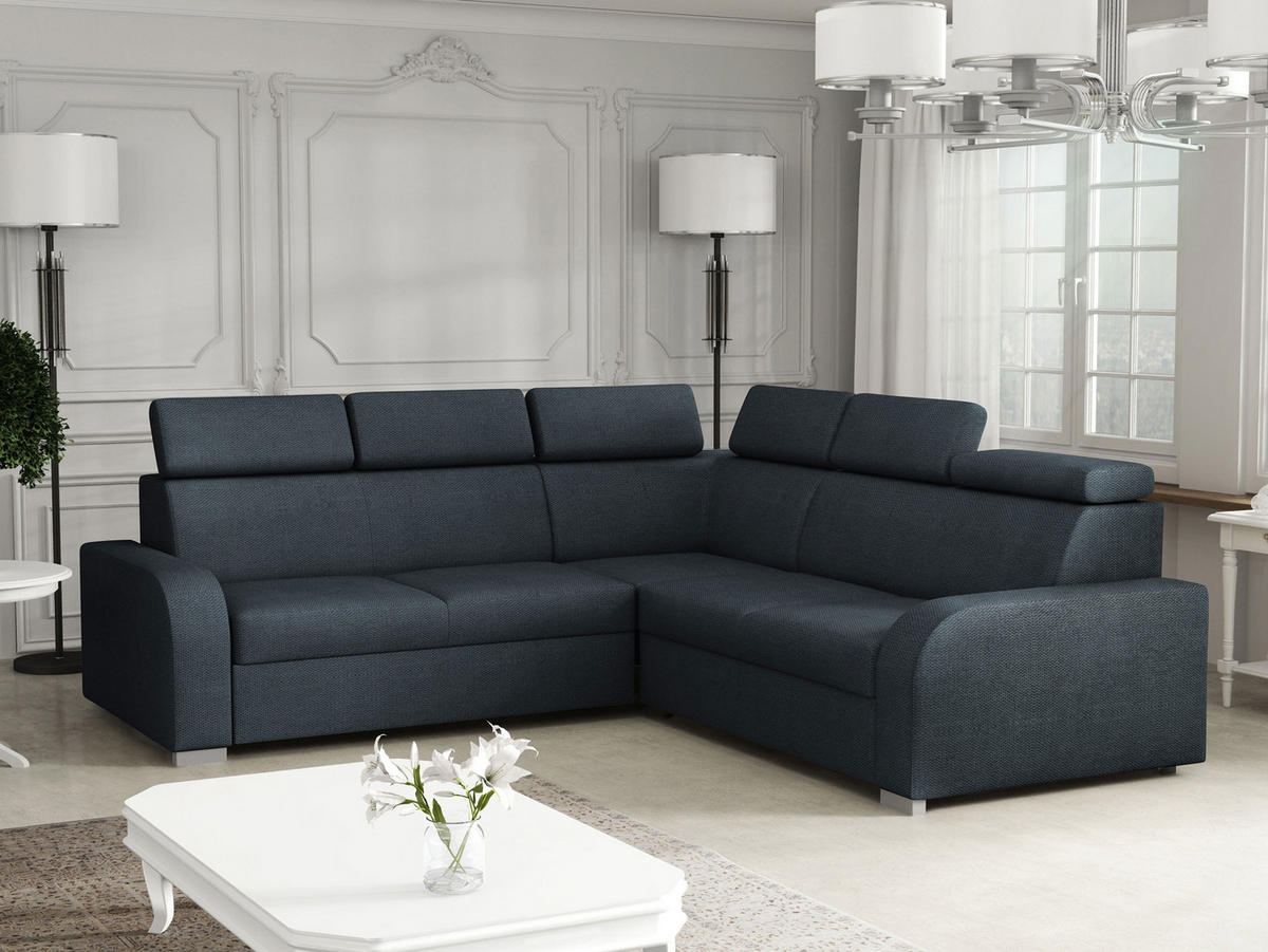 ECKSOFA Oslo 2rR2p - Silberfarben/Dunkelblau, Holz/Kunststoff (250/250cm) - MIRJAN24