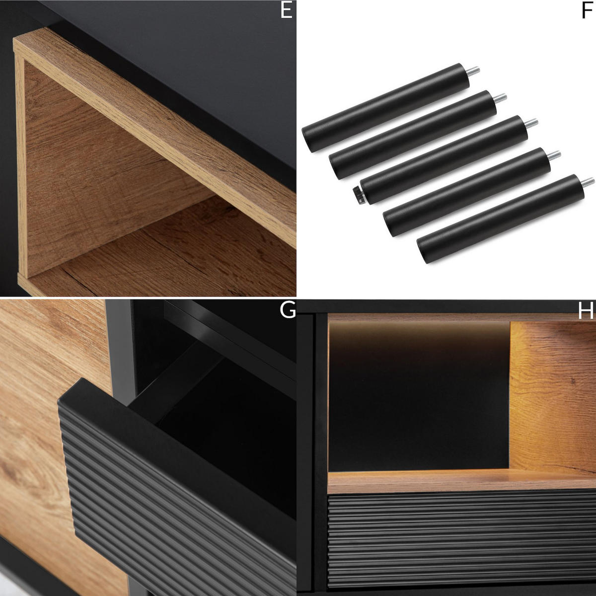 TV-SCHRANK LOFTY Loft-Stil, schwarz - Eichefarben/Schwarz, Holzwerkstoff (152/59/41cm) - KONSIMO®