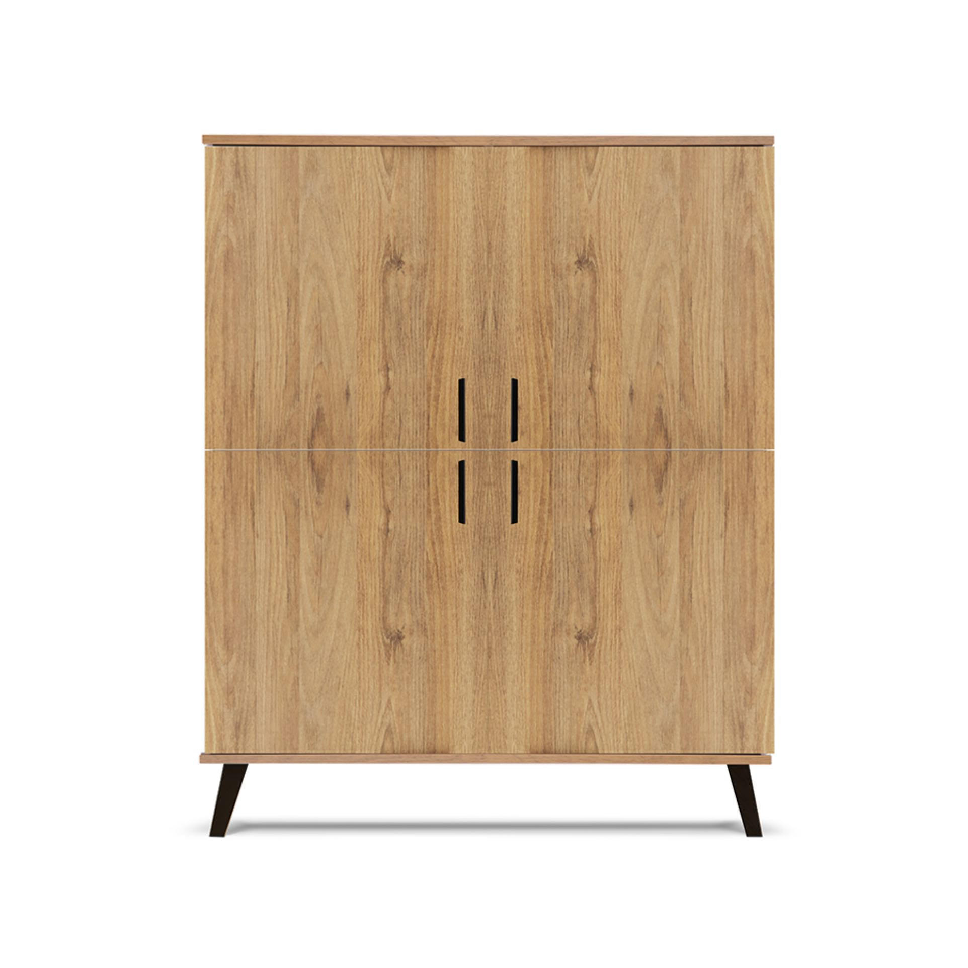 TÜRKOMMODE FRISK 6 Einlegeböden und 4 Türen, natürliche Eiche - Eichefarben/Schwarz, Eichenholz/Holzwerkstoff (107/134/40cm) - KONSIMO®