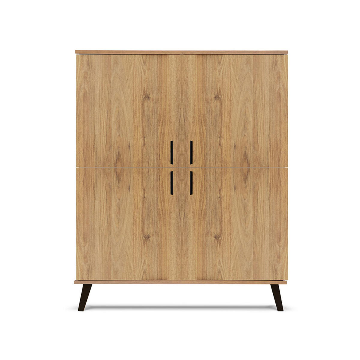 TÜRKOMMODE FRISK 6 Einlegeböden und 4 Türen, natürliche Eiche - Eichefarben/Schwarz, Eichenholz/Holzwerkstoff (107/134/40cm) - KONSIMO®
