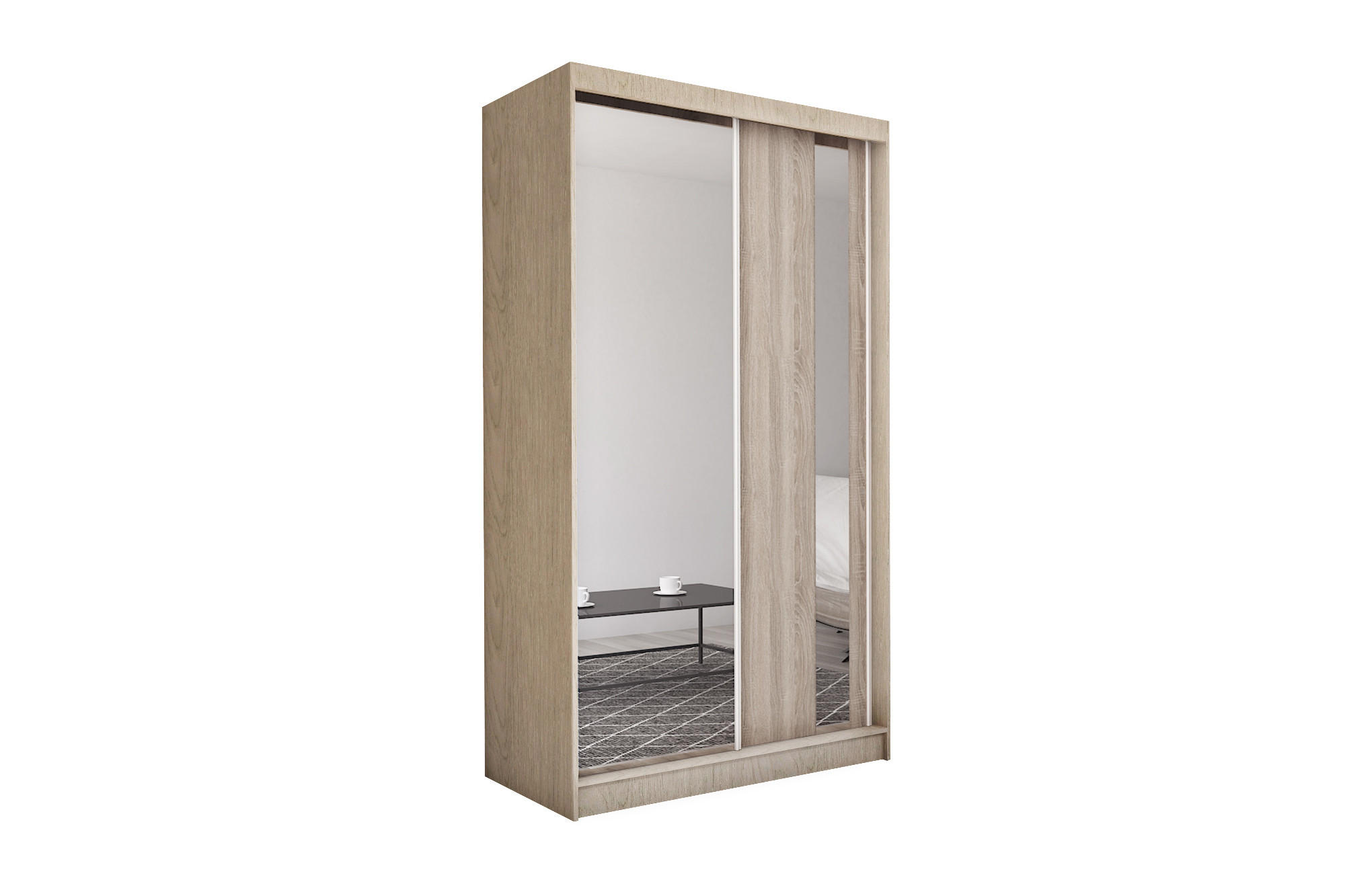 SCHWEBETÜRENSCHRANK GRAZIA 150/216/61 cm 2-türig mit Spiegel Sonoma Eiche - Sonoma Eiche, Holzwerkstoff (150/216/61cm) - MASSENO
