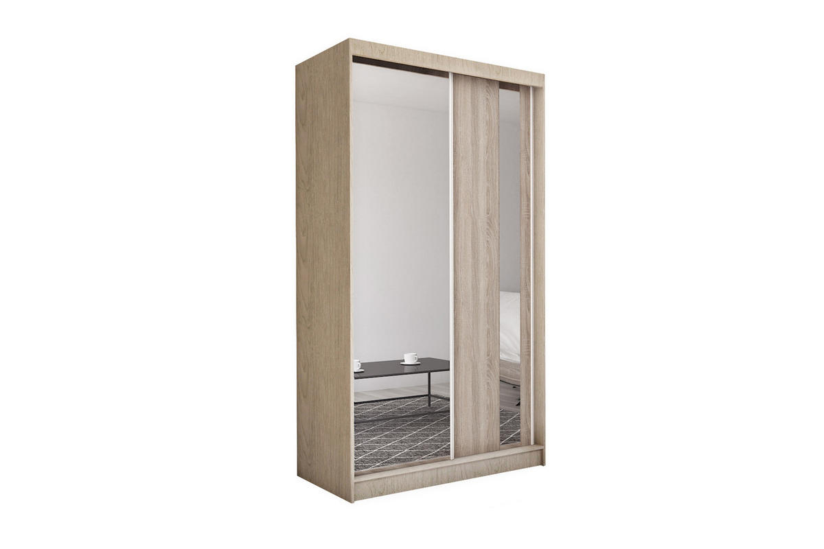SCHWEBETÜRENSCHRANK GRAZIA 150/216/61 cm 2-türig mit Spiegel Sonoma Eiche - Sonoma Eiche, Holzwerkstoff (150/216/61cm) - MASSENO