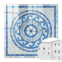 SCHLÜSSELBOX Weiß 30x30 cm – Türöffnung nach rechts - geometrisches Mosaik - Blau, Metall (30/30/5cm) - TULUP