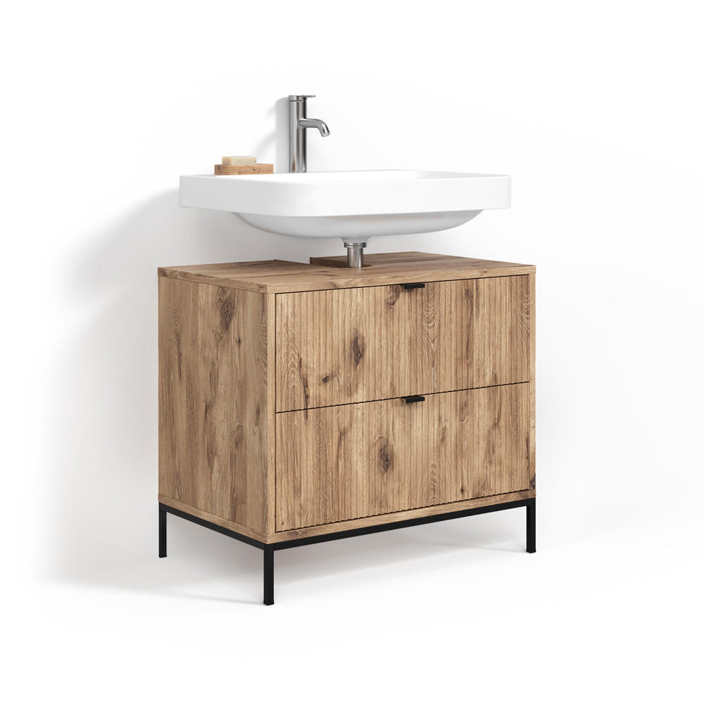WASCHBECKENUNTERSCHRANK Aterno Viking Oak 70 x 63 cm mit 2 ausziehbaren Schubladen - Eichefarben, Holzwerkstoff (70/63/45.1cm) - Livinity®
