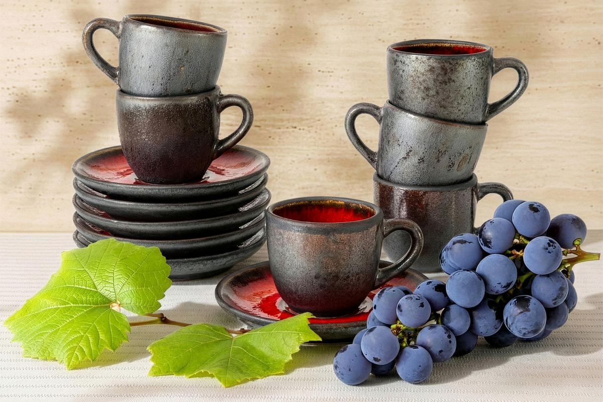 ESPRESSOTASSE PRIMA, mit Untertasse, 12-tlg, Rot - Rot, Keramik (0.08L) - KONSIMO®