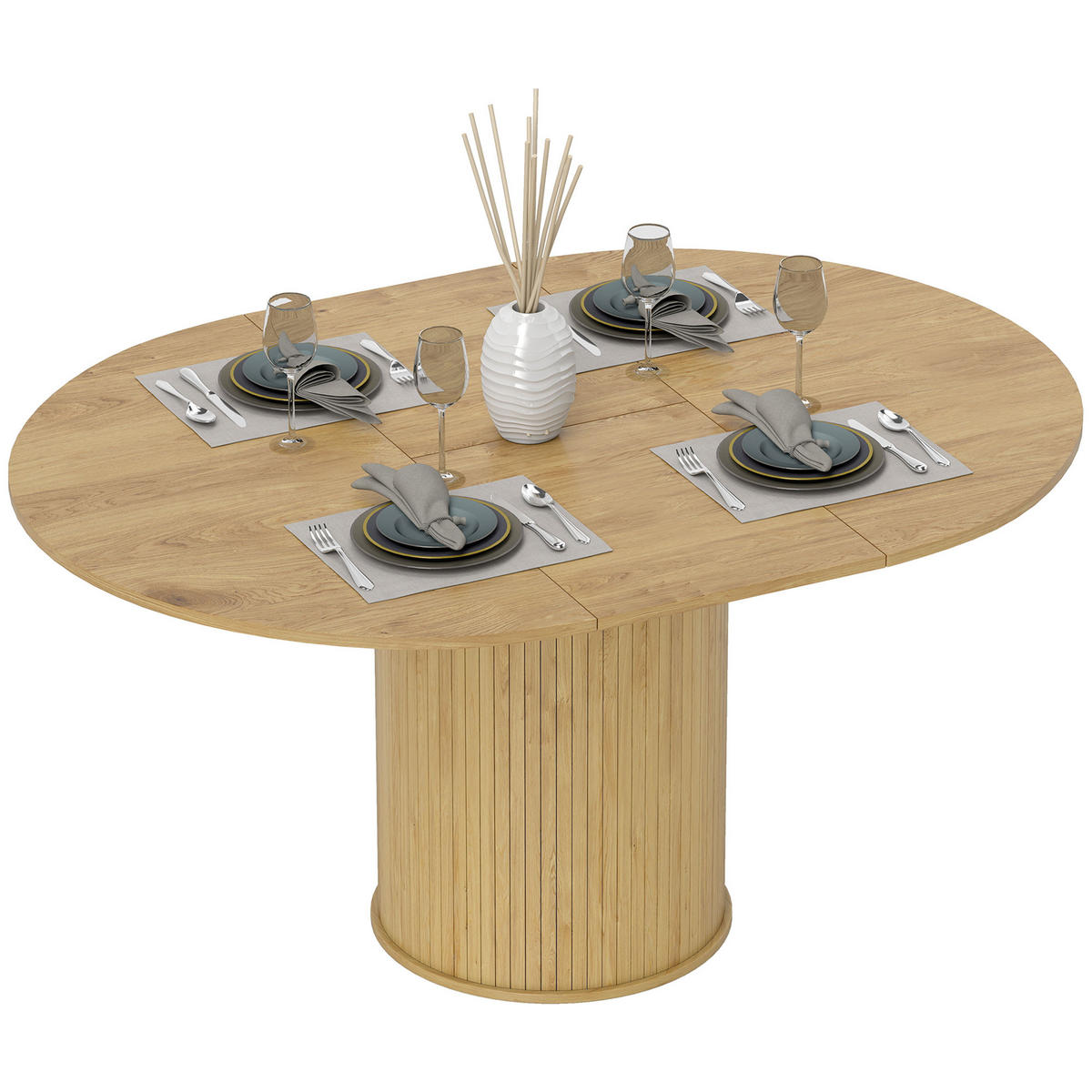 AUSZIEHTISCH Holzoptik Natur Säulenfuß 150/110/75 cm - Naturfarben, Holz (110/150/75cm) - PANGIVO