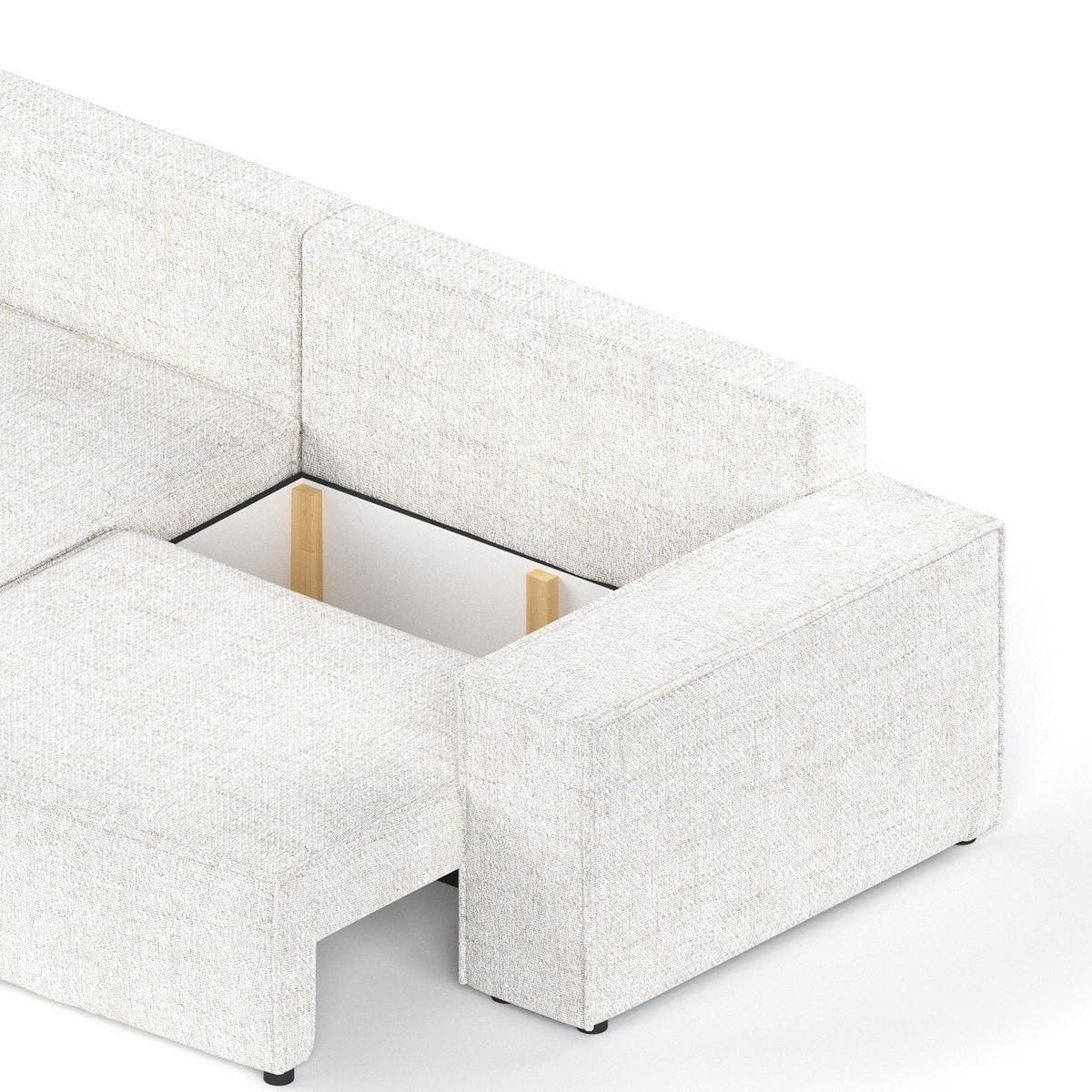 ECKSOFA SENSO mit Schlaffunktion Creme im Neve Stoff - Creme/Schwarz, Holz/Holzwerkstoff (255/148cm) - AltaBeds