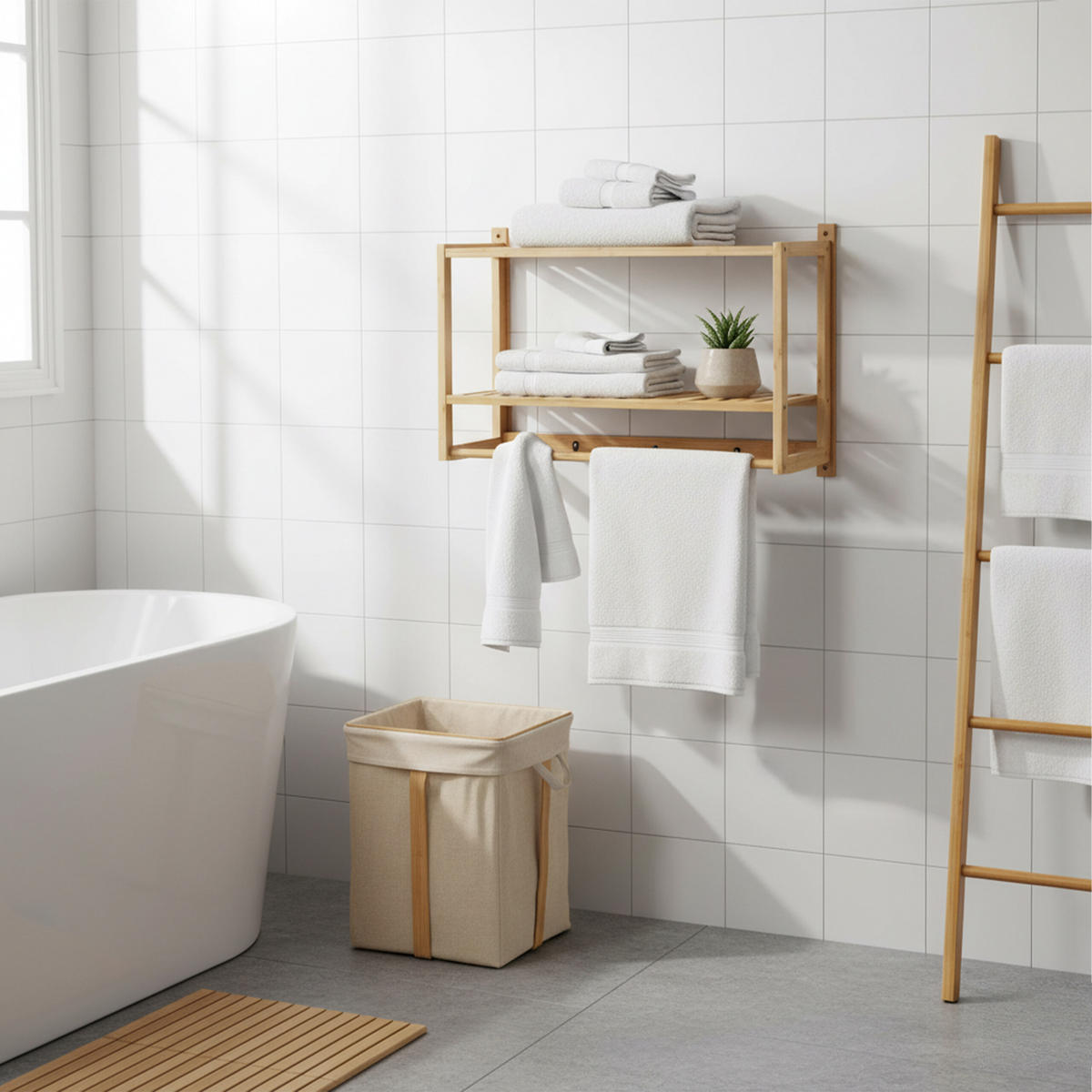 NÁSTĚNNÉ regály - světle hnědá, kov/dřevo (60/40/23.5cm) - Relaxdays