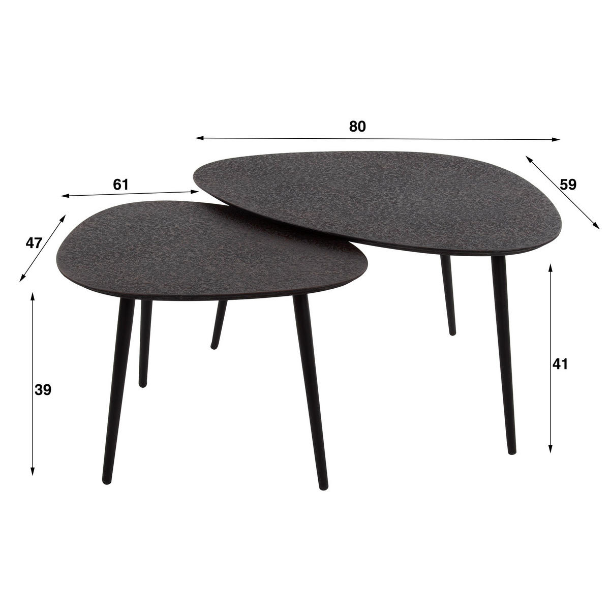 COUCHTISCH Jay Grau 59/80/ 41 cm 2er-Set - Grau, Metall (59/80/41cm) - Hoyz Collection