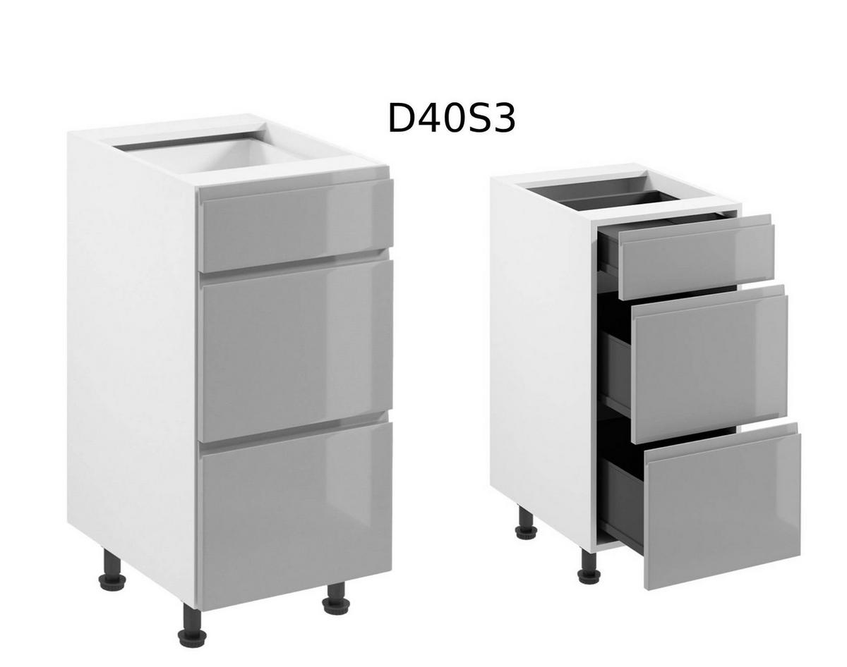 KÜCHENZEILE 300 cm - Aspen KA5-M300 - in Grau/Hochglanz - Grau, Holz (300/212/58cm)