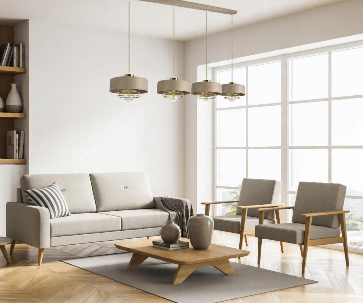 PENDELLEUCHTE ECRU - Beige/Goldfarben, Metall (94/20/100cm) - kiki design