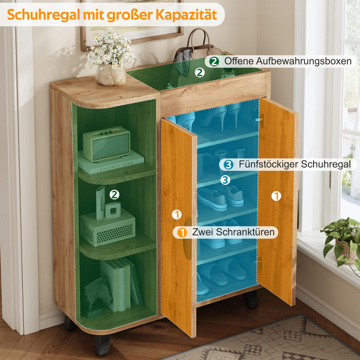 SCHUHSCHRANK Natur in Holzoptik mit offenen Fächern für Flur - Naturfarben, Holz (80/99/32cm) - PARAFTA HOME