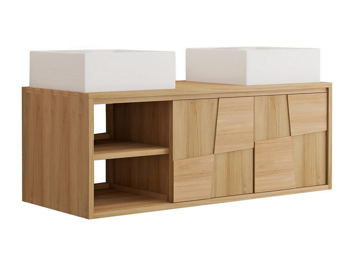 DOPPELWASCHTISCH - 120 cm x 50 cm - Holz, Platte - Naturfarben Hell - SUMBAWA - Naturfarben, Holz (120/45/50cm) - Vente-Unique