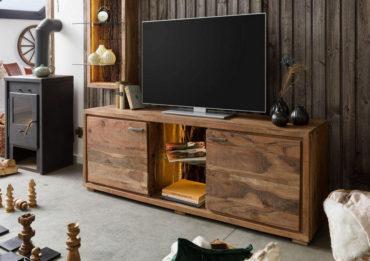 TV-BOARD Akazie 175x40x63 natur lackiert BARK #111 - Naturfarben, Holz (175/63/40cm) - Massivmoebel24