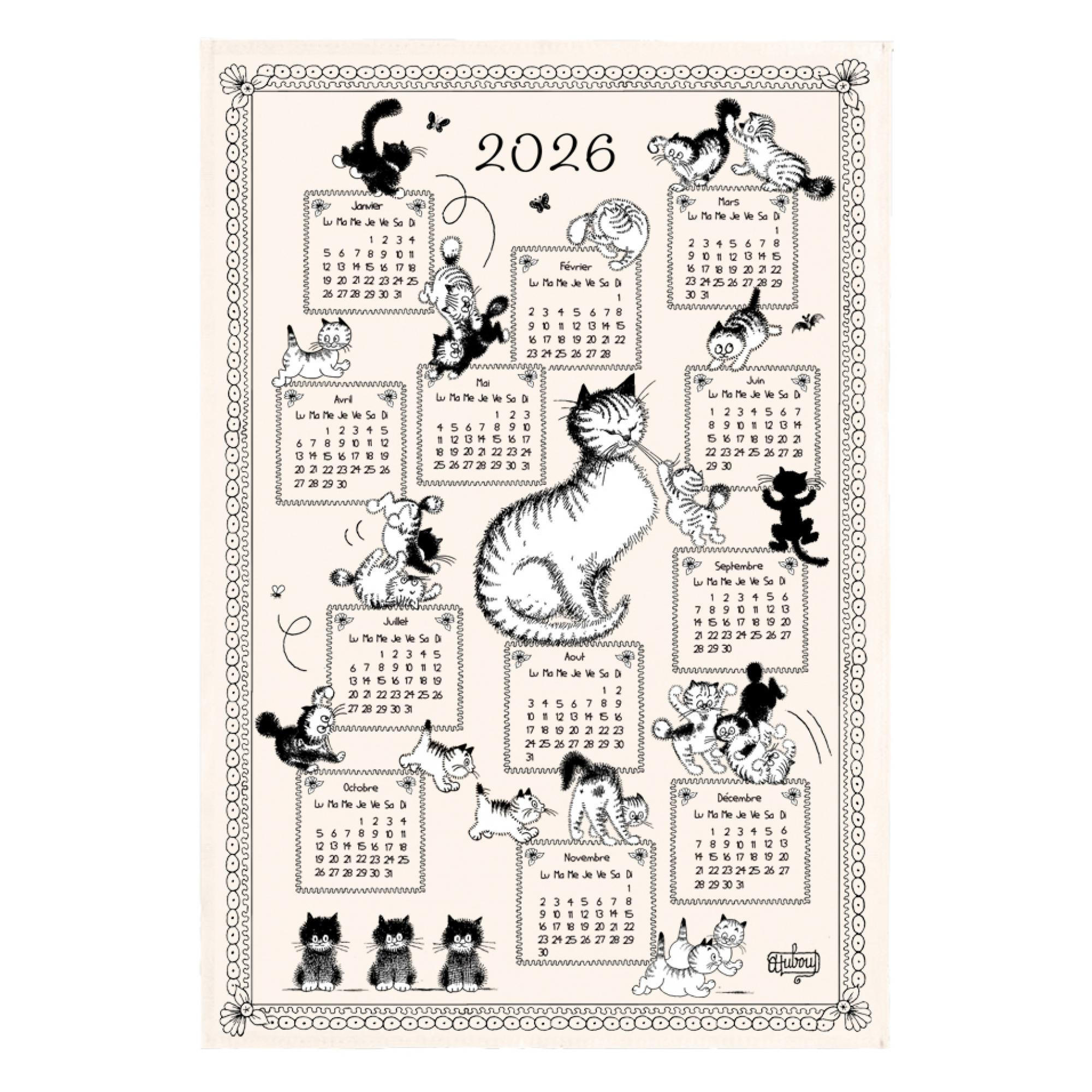GESCHIRRTUCH Dubout Calendrier chatons 2026 ekrü 48 x 72 cm - Weiß, Textil (48/72cm) - Winkler