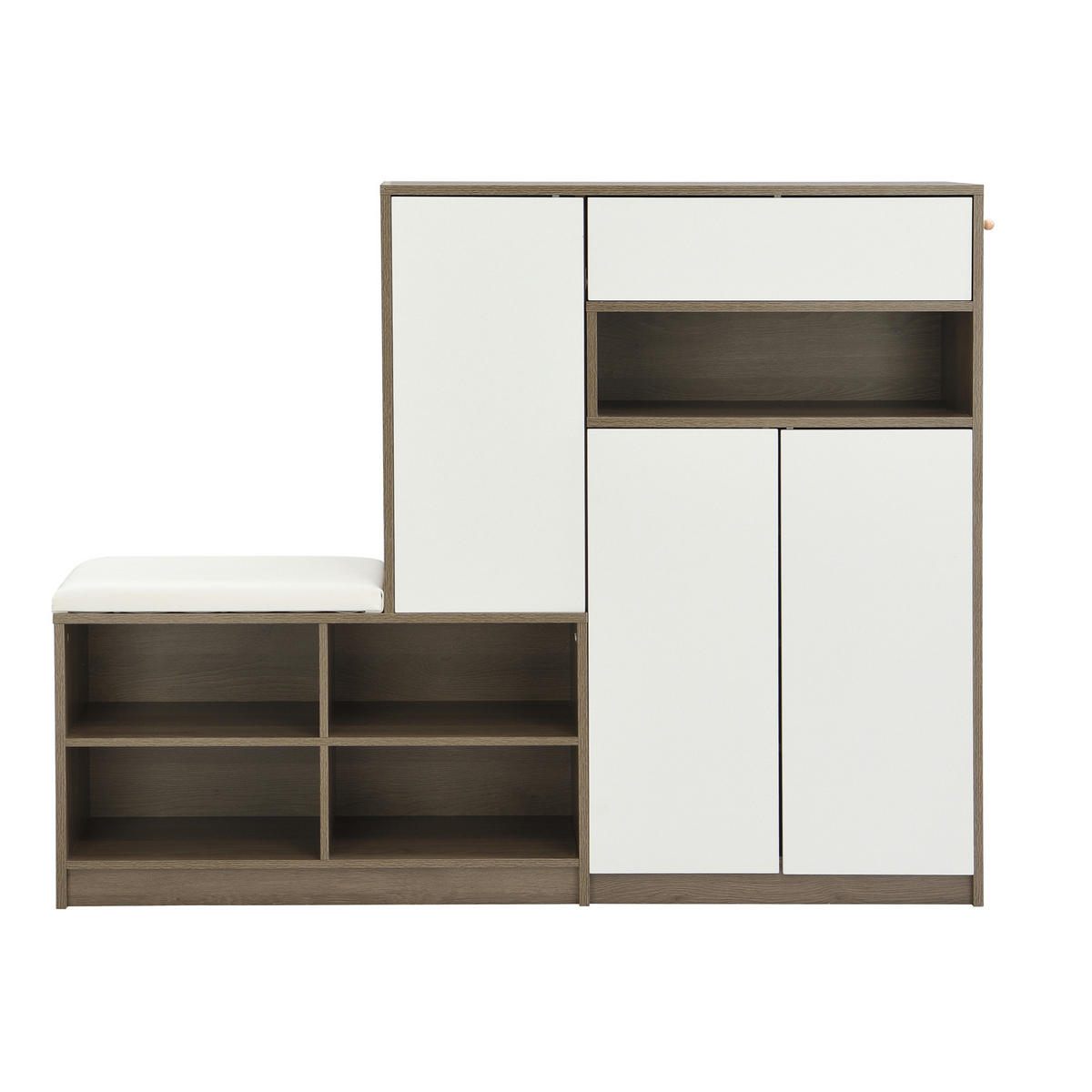 SCHUHSCHRANK aus Spanplatte 140x35x110cm Weiß mit Sitzkissen - Weiß, Holzwerkstoff (140/110/35cm) - Modfu