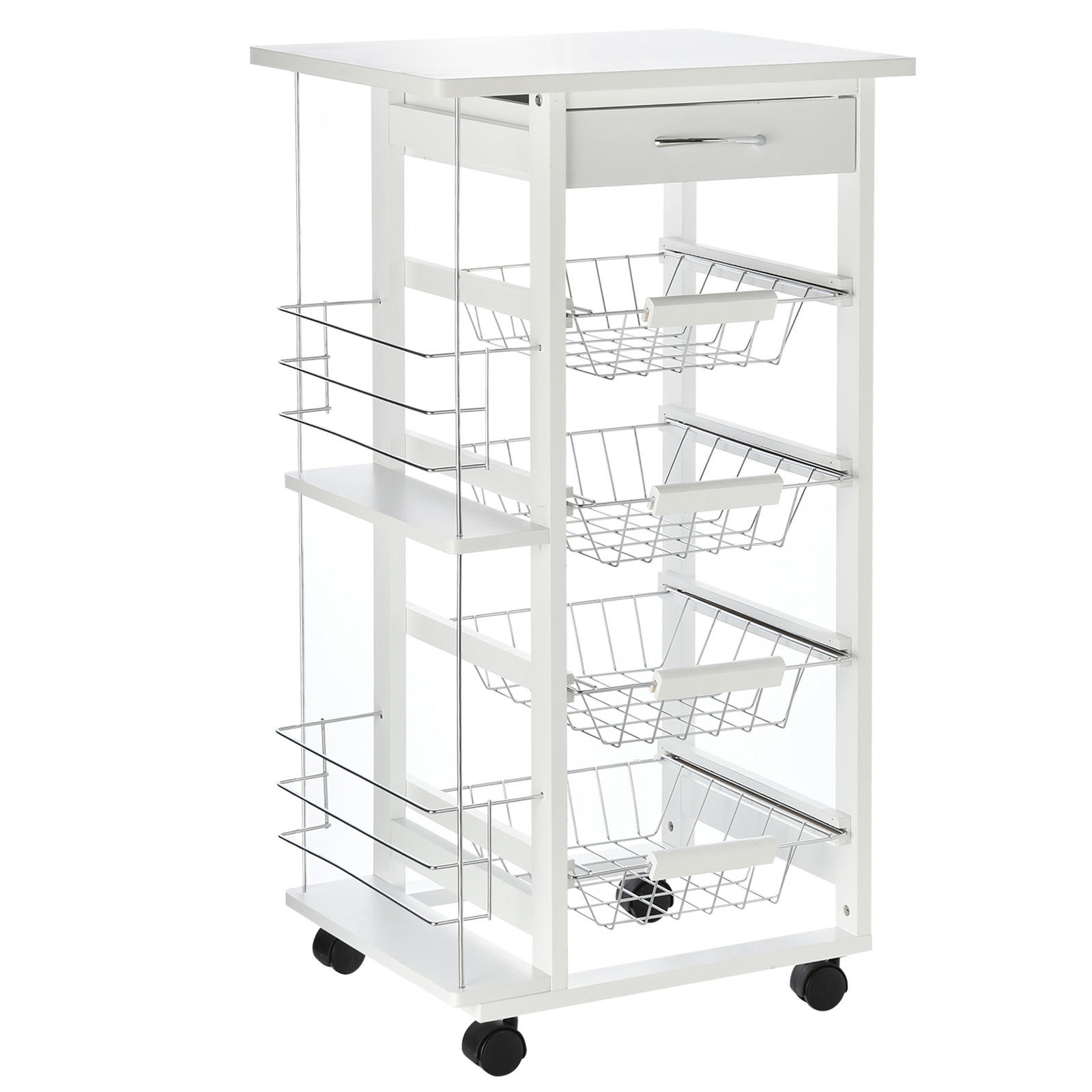 KÜCHENWAGEN, Wagen mit Schublade und 4 Körben 47 x 37 x 83 cm, Weiß - Multicolor, Metall (47/83/37cm) - FORIOUS
