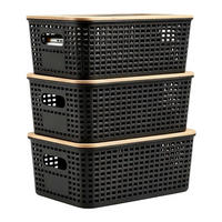 CUTII Negru set-3-bucăți capac-din-bambus - negru, material plastic/lemn (25.5/11/18.5cm) - Relaxdays