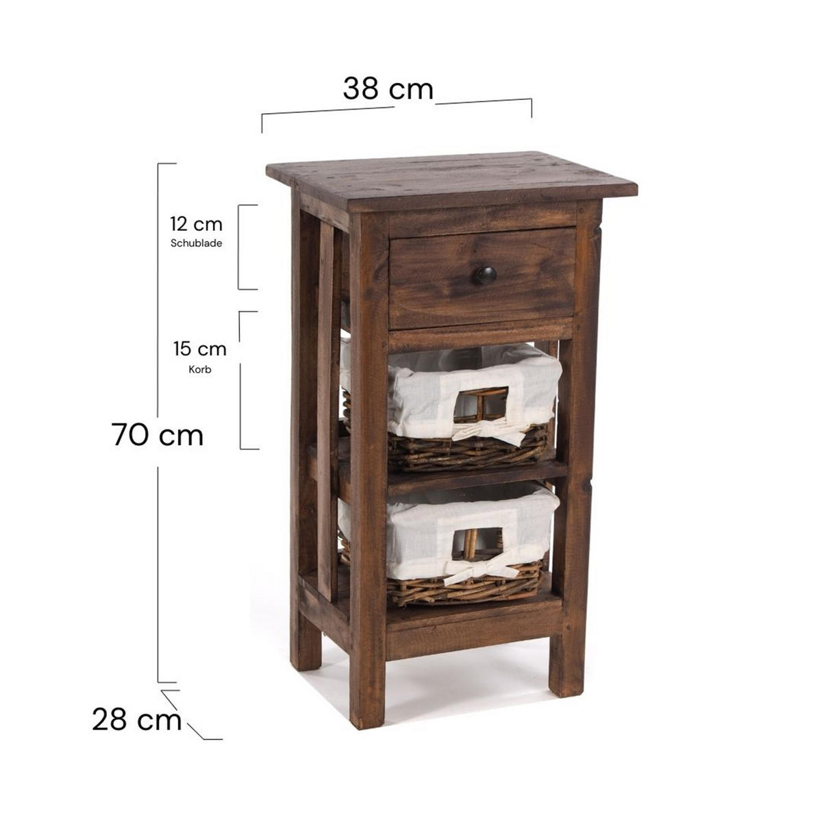 TELEFONTISCH RATTAN 70 mit 2 Rattan-Körben und Schublade, Mahagoni massiv 03 dunkelbraun - Dunkelbraun, Holz (28/38/70cm) - DESIGN DELIGHTS