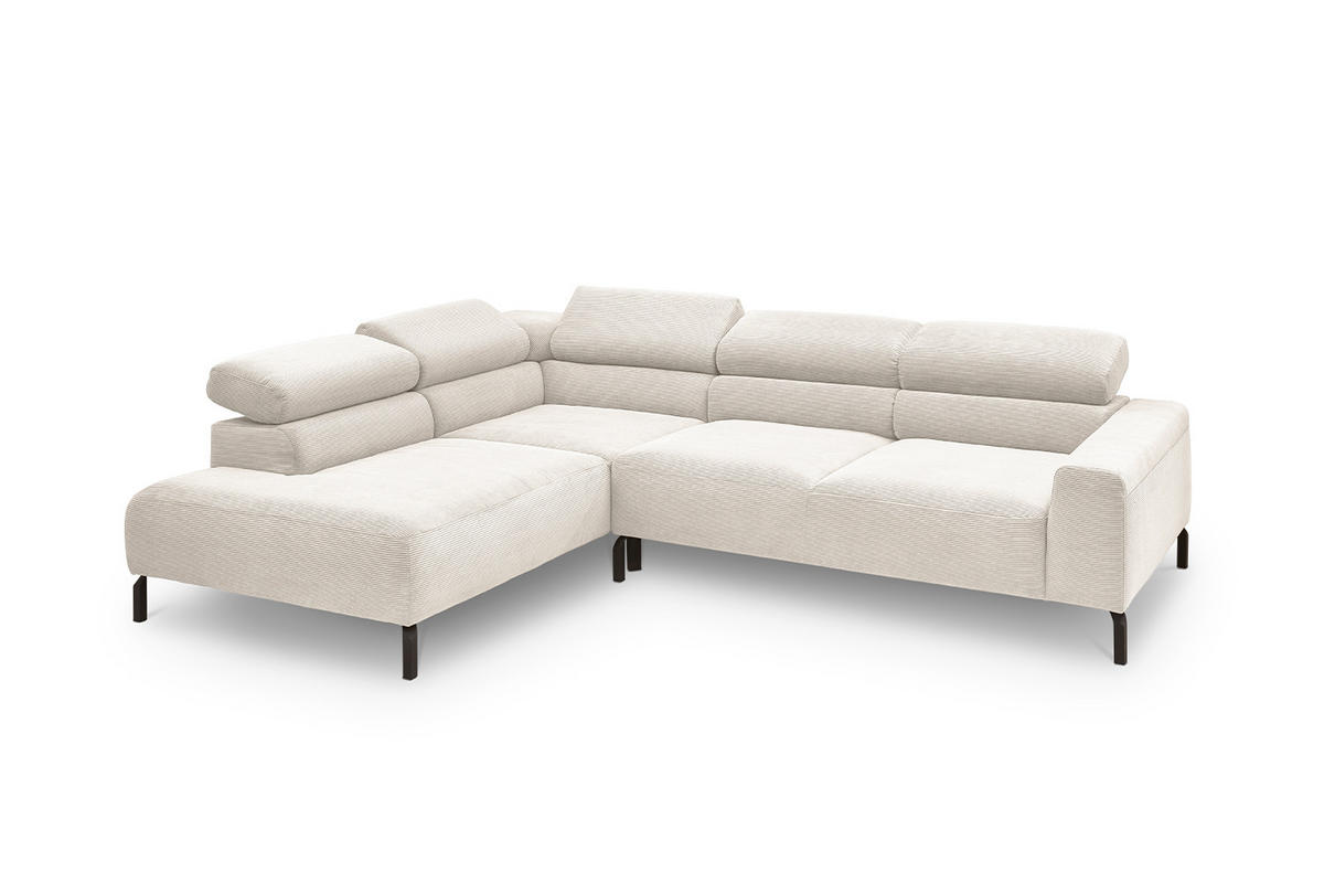 ECKSOFA MIT MOTORISCHEM SITZVORZUG DELIA Weiß Cord - Schwarz/Weiß, Textil/Metall (276/219cm) - KAWOLA
