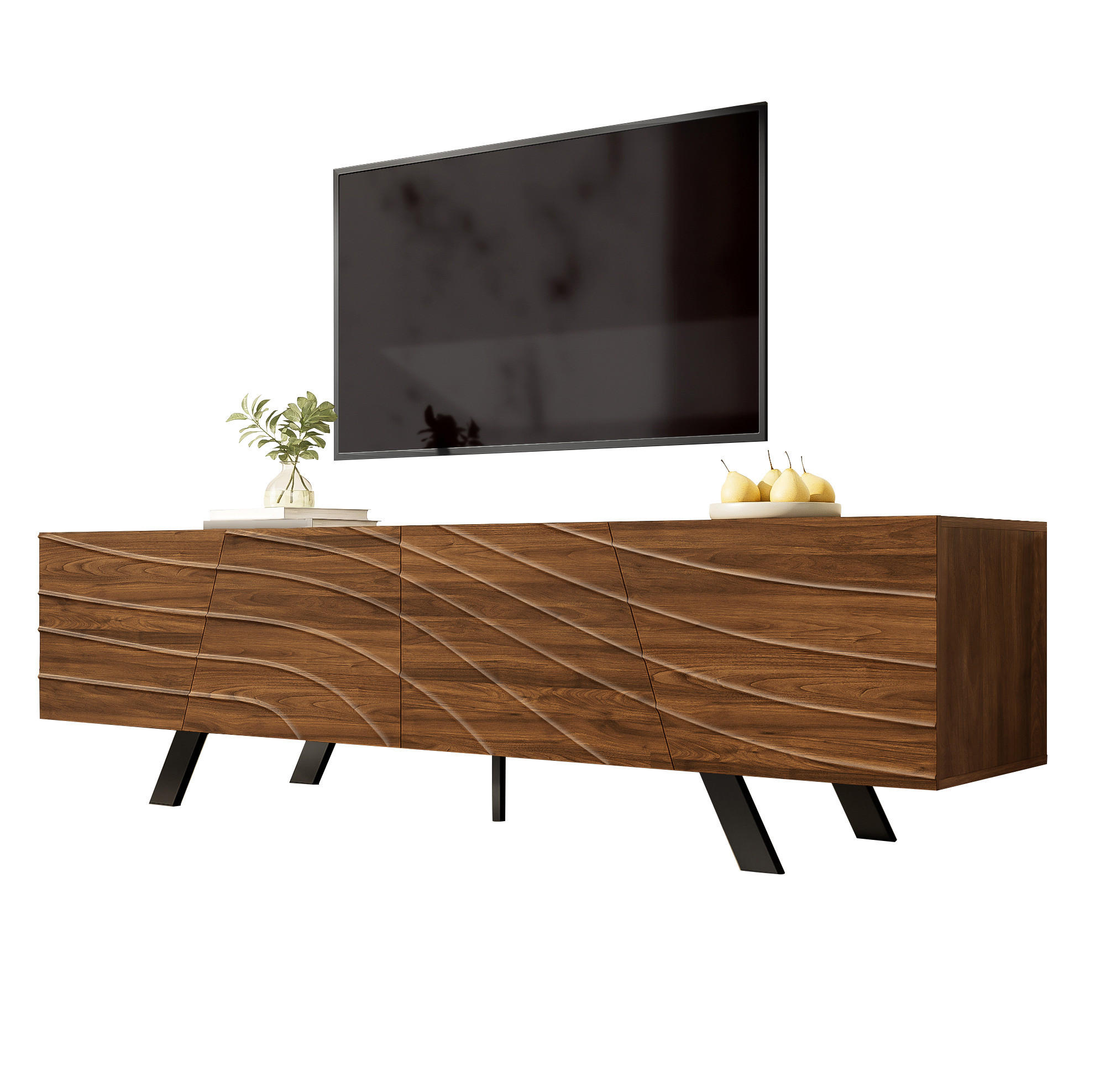 LOWBOARD 160/39/50.5 cm Walnussfarbe aus MDF mit Wellenfront und Kabelmanagement - Walnussfarben, Holzwerkstoff (39/50.5/160cm) - OKMYHOME