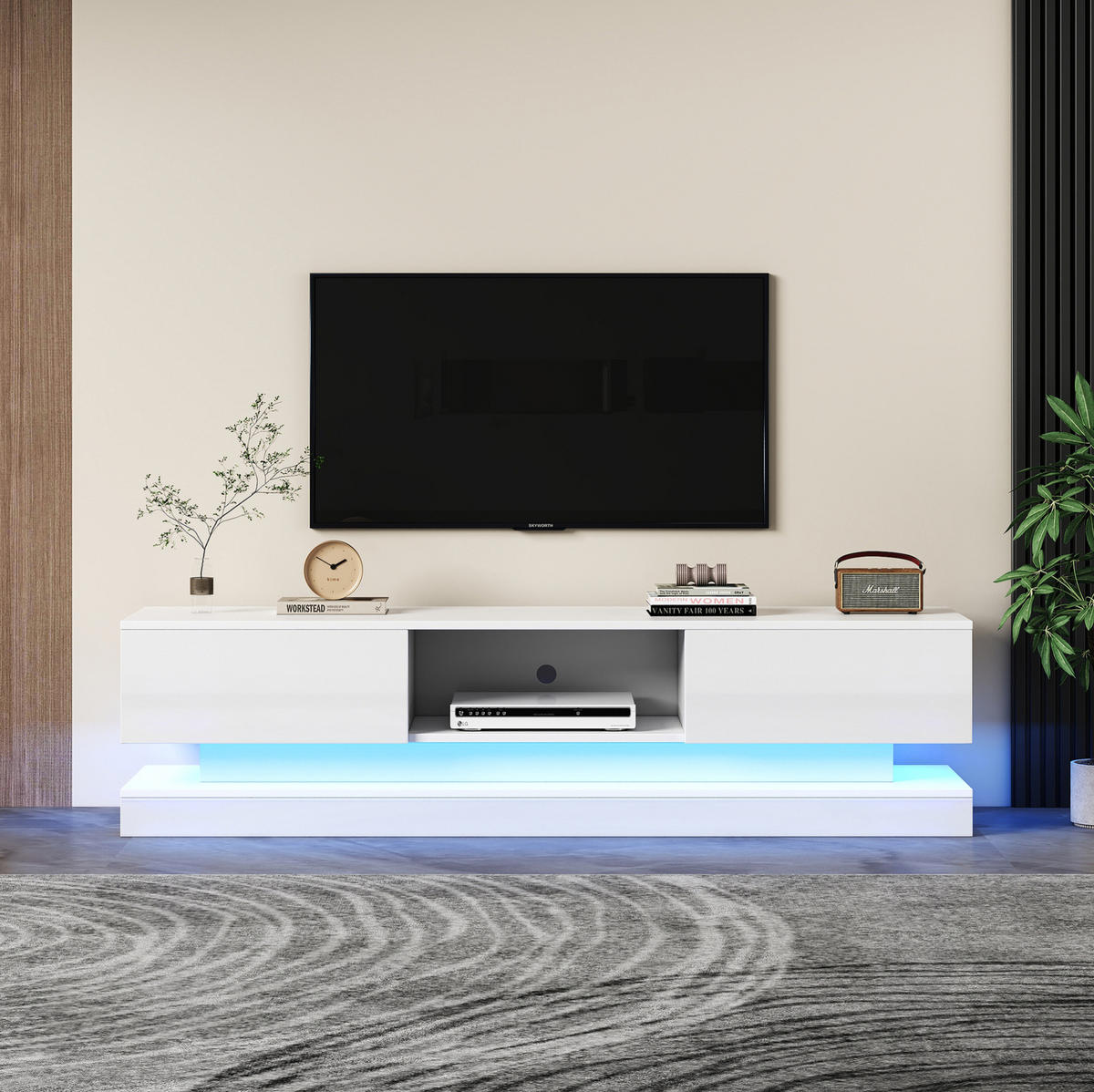 TV-ELEMENT mit LED 160 x 35 x 40,5 cm Hochglanz Weiß - Weiß, Holzwerkstoff (35/40.5/160cm) - Beauniv