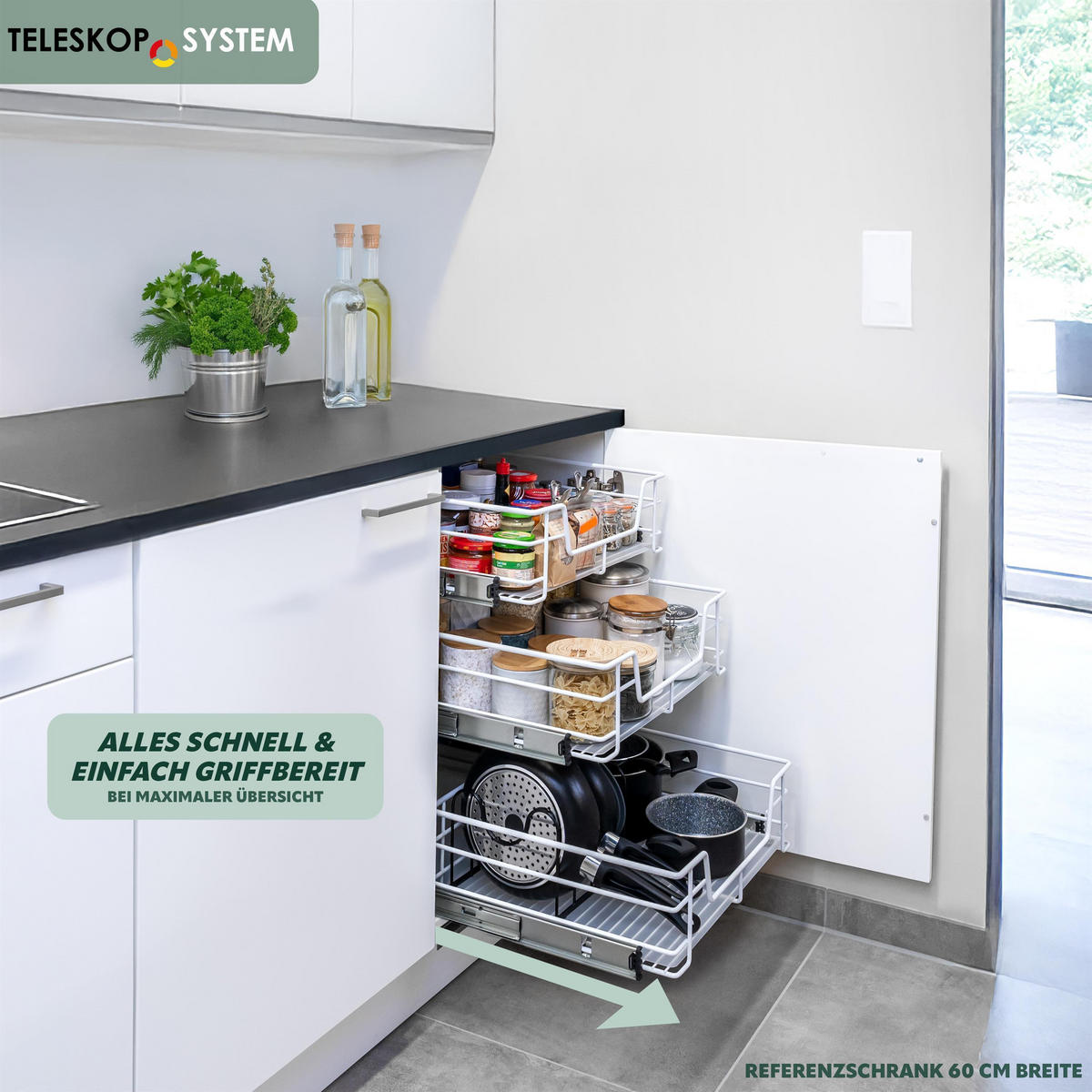 TELESKOPSCHUBLADE 45 cm, weiß, Metall - Weiß, Metall (42/14/44cm) - bremermann