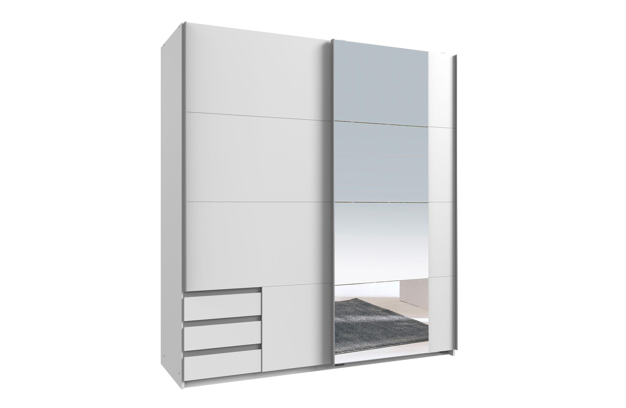 KLEIDERSCHRANK Emden in Weiß - Schwebetürenschrank Breite 179 cm mit Spiegel - Silberfarben/Weiß, Holzwerkstoff (179/198/65cm)