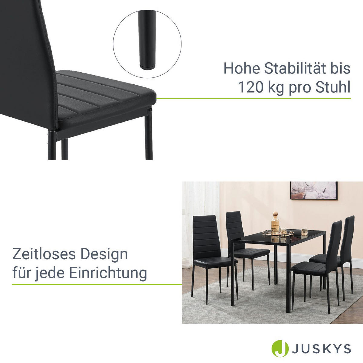 ESSZIMMERSTUHL Loja 2er-Set schwarz - Schwarz, Metall (41/96/49cm) - Juskys