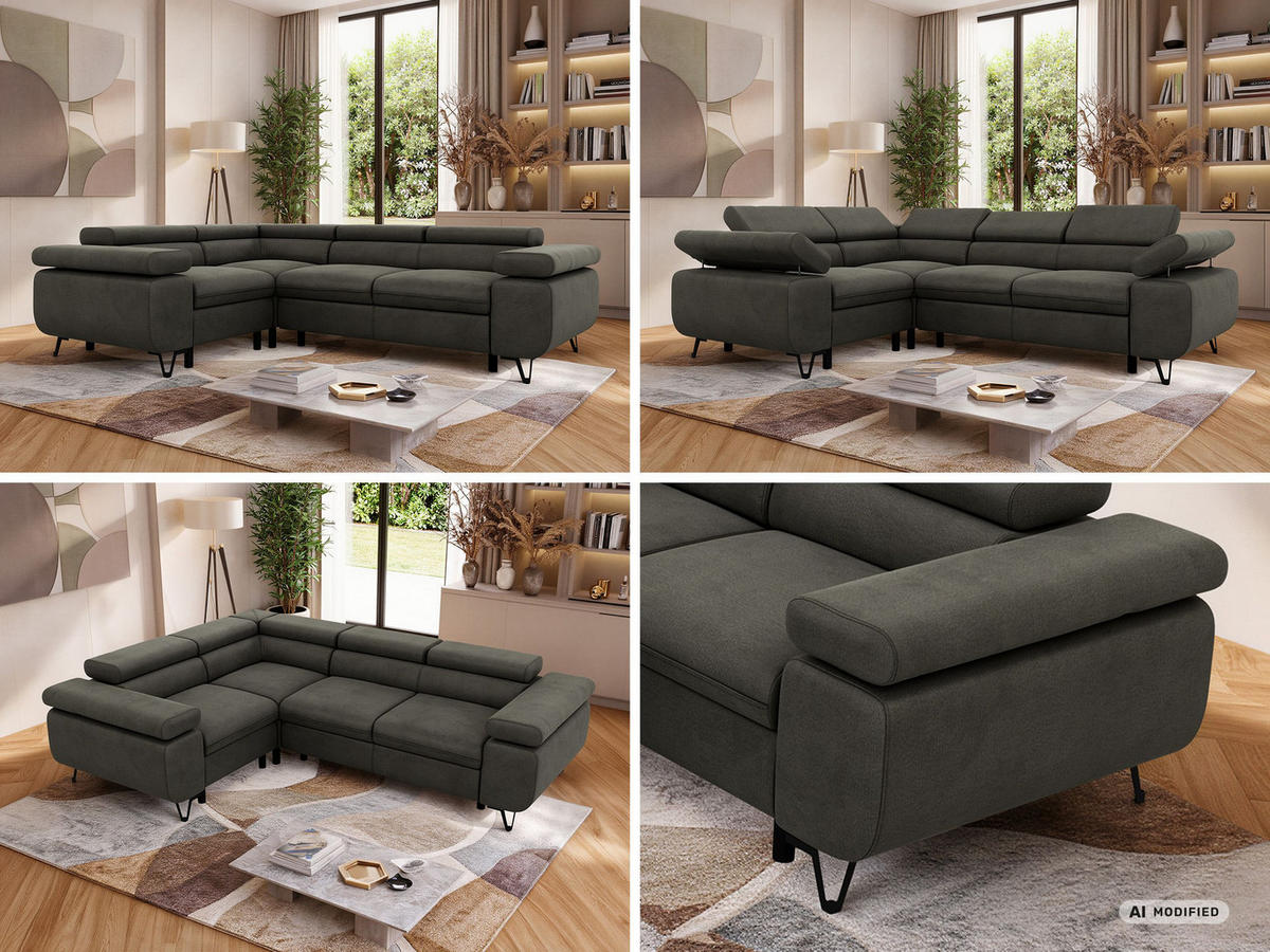 ECKSOFA ORSO L Anthrazit Velvet - Links Seite - Anthrazit/Schwarz, Textil/Metall (197/268cm) - MKS