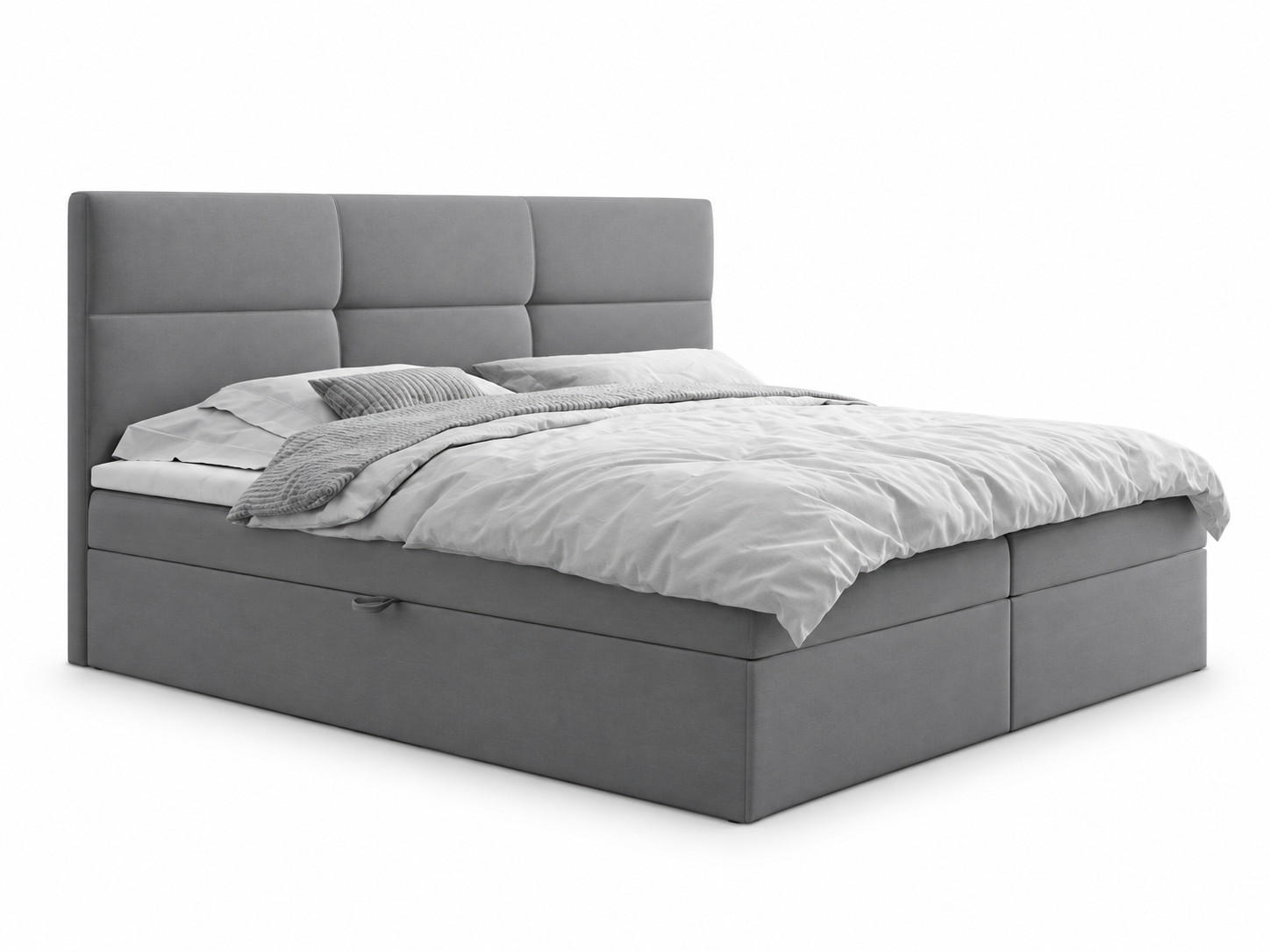 BOXSPRINGBETT 200x200 cm, TOP mit Bonellmatratze, Elegant gestepptes Kopfteil und Bettkasten, Grau - Grau, Holzwerkstoff/Kunststoff (200/200cm) - Trada