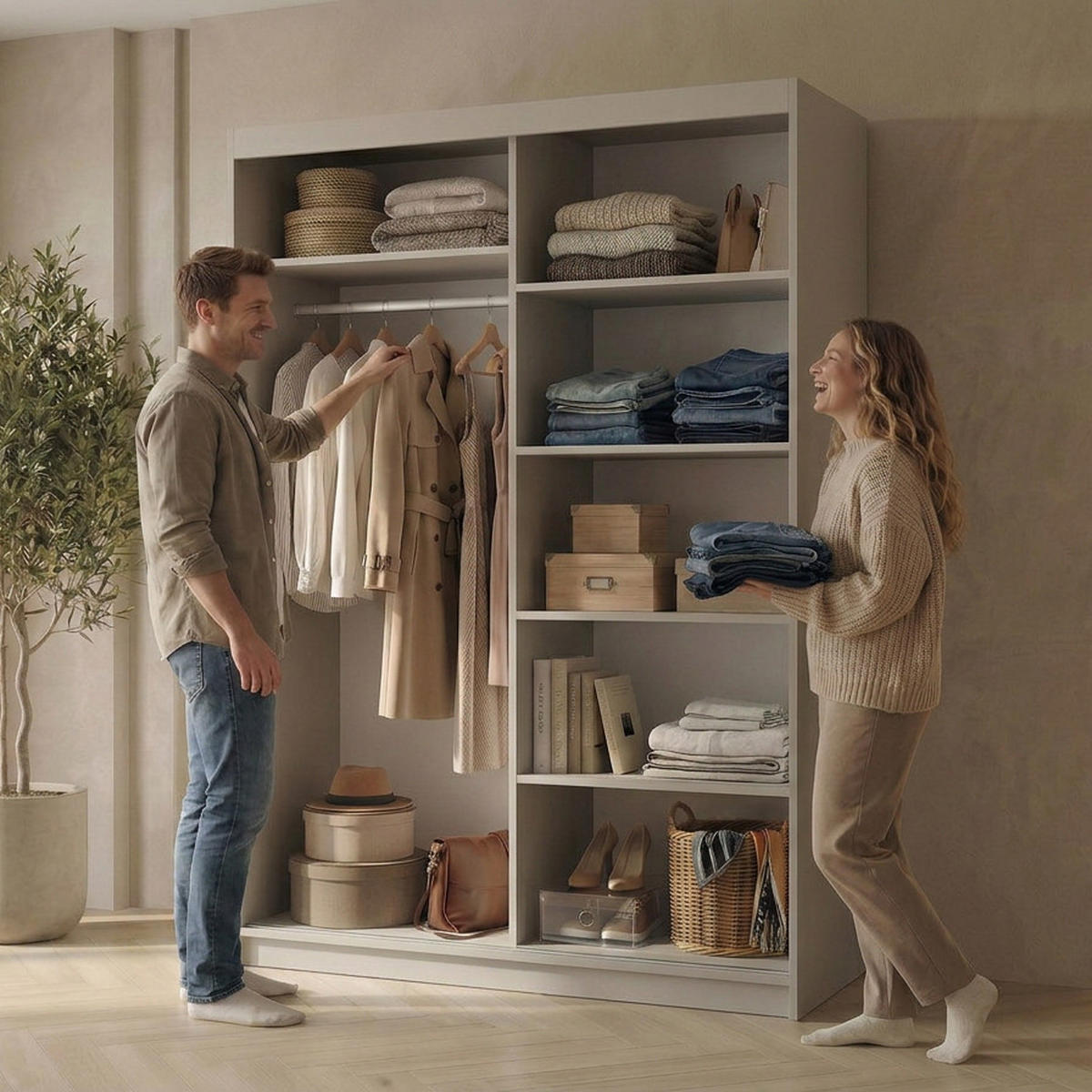SCHWEBETÜRENSCHRANK Hela mit 2 Türen. 100 cm, Kaschmir - Kaschmir, Holzwerkstoff (100/205/60cm) - Beautysofa