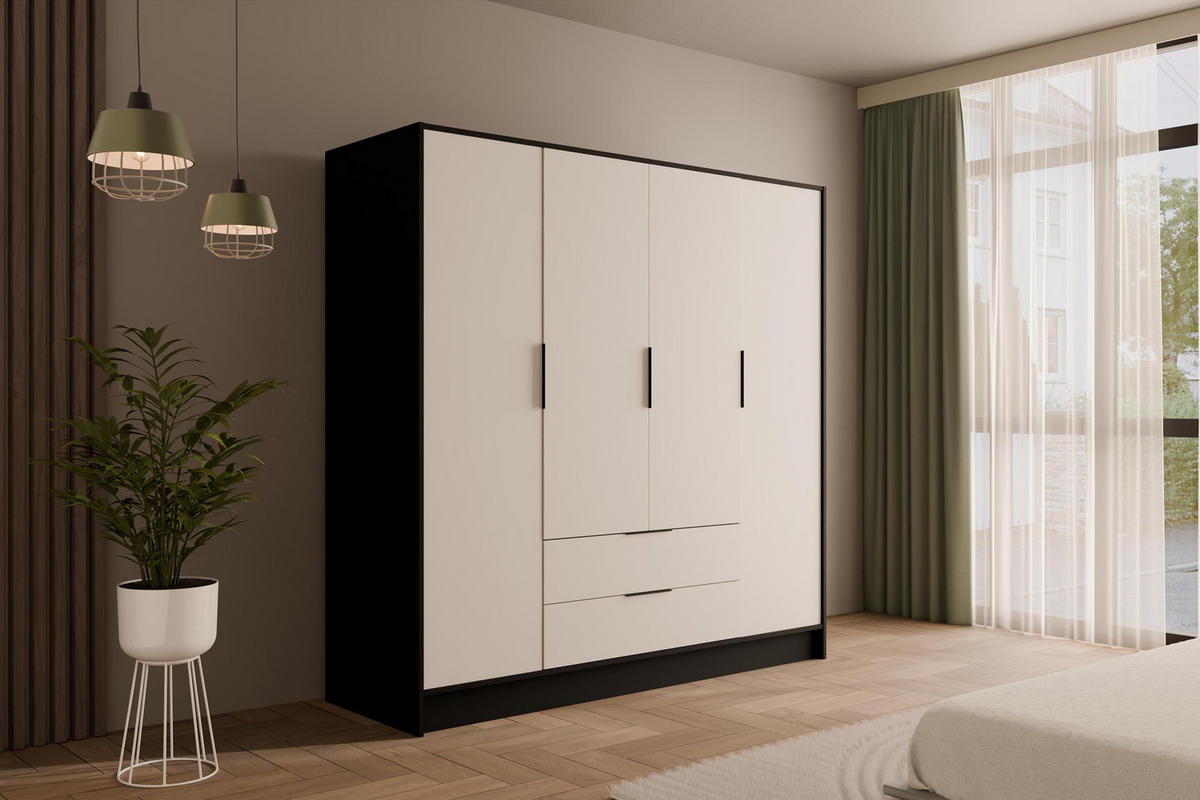 KLEIDERSCHRANK mit Flügeltüren KOLIN 200x200cm Schwarz / Weiß - Schwarz/Weiß, Holzwerkstoff (200/200/51cm) - ALTDECOR