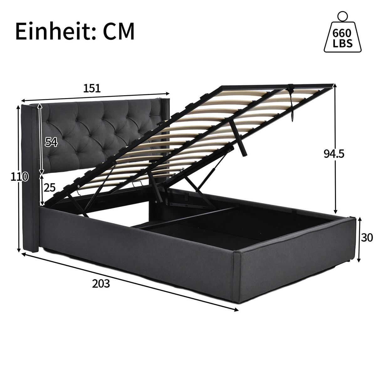 POLSTERBETT mit Bettkasten 140x200 cm Baumwolle Grau - Grau, Metall (140/200cm) - Beauniv
