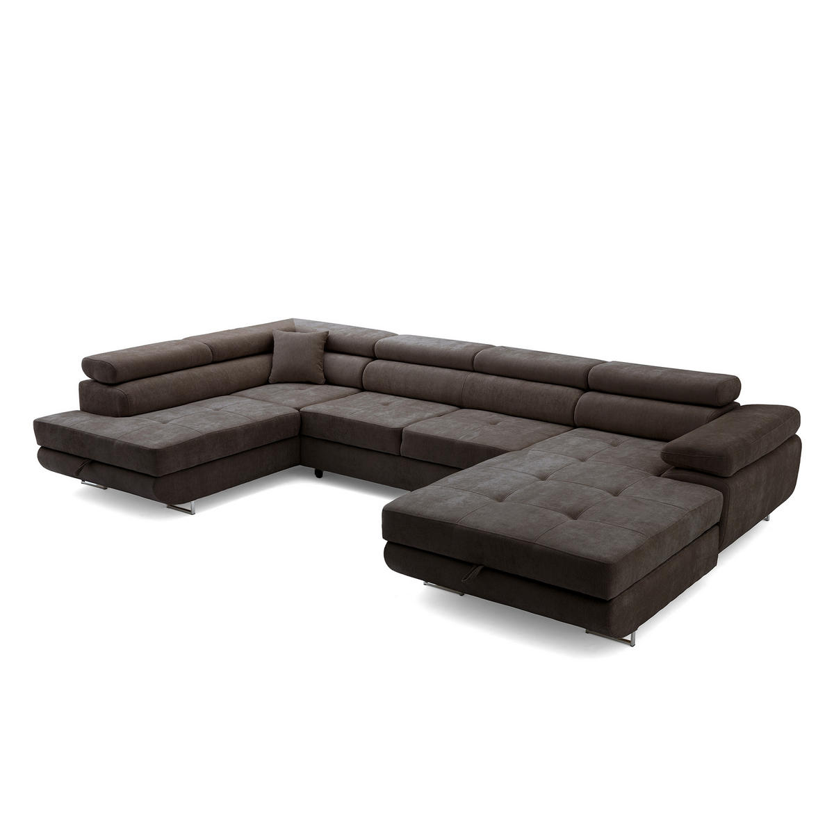 ECKSOFA U-Form WILD U Links mit Schlaffunktion 130x260 Chenille Dunkelbraun - Dunkelbraun/Silberfarben, Holz/Textil (350/90/203cm) - Muffo