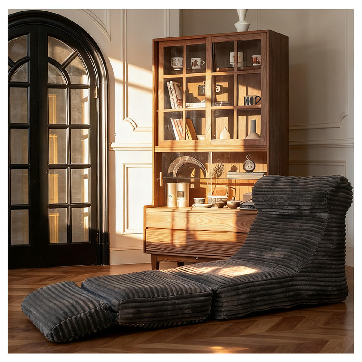 SCHLAFSESSEL 2-in-1 Black Flannelette - Schwarz, Kunststoff (83/83/83cm) - Beauniv