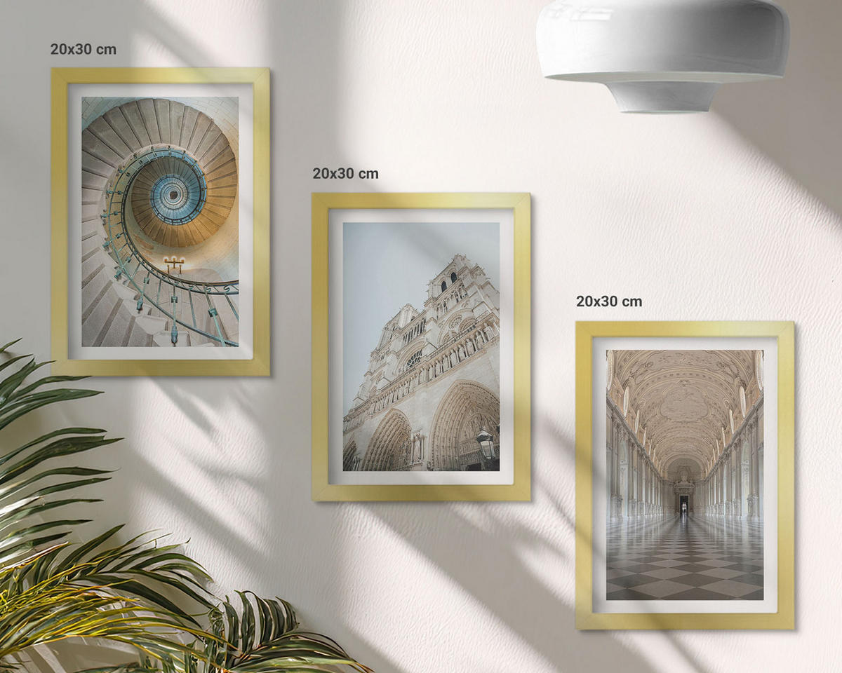WANDBILDER 3er Set - 20x30 cm Goldrahmen - Wendeltreppe der Kathedralenfassade - Goldfarben, Kunststoff (20/30cm) - ArtPrintCave
