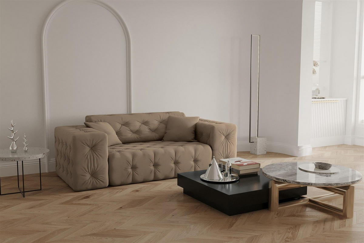 SOFASET Chantal - Taupe, Holzwerkstoff/Textil (251/78/96cm) - Fun Möbel