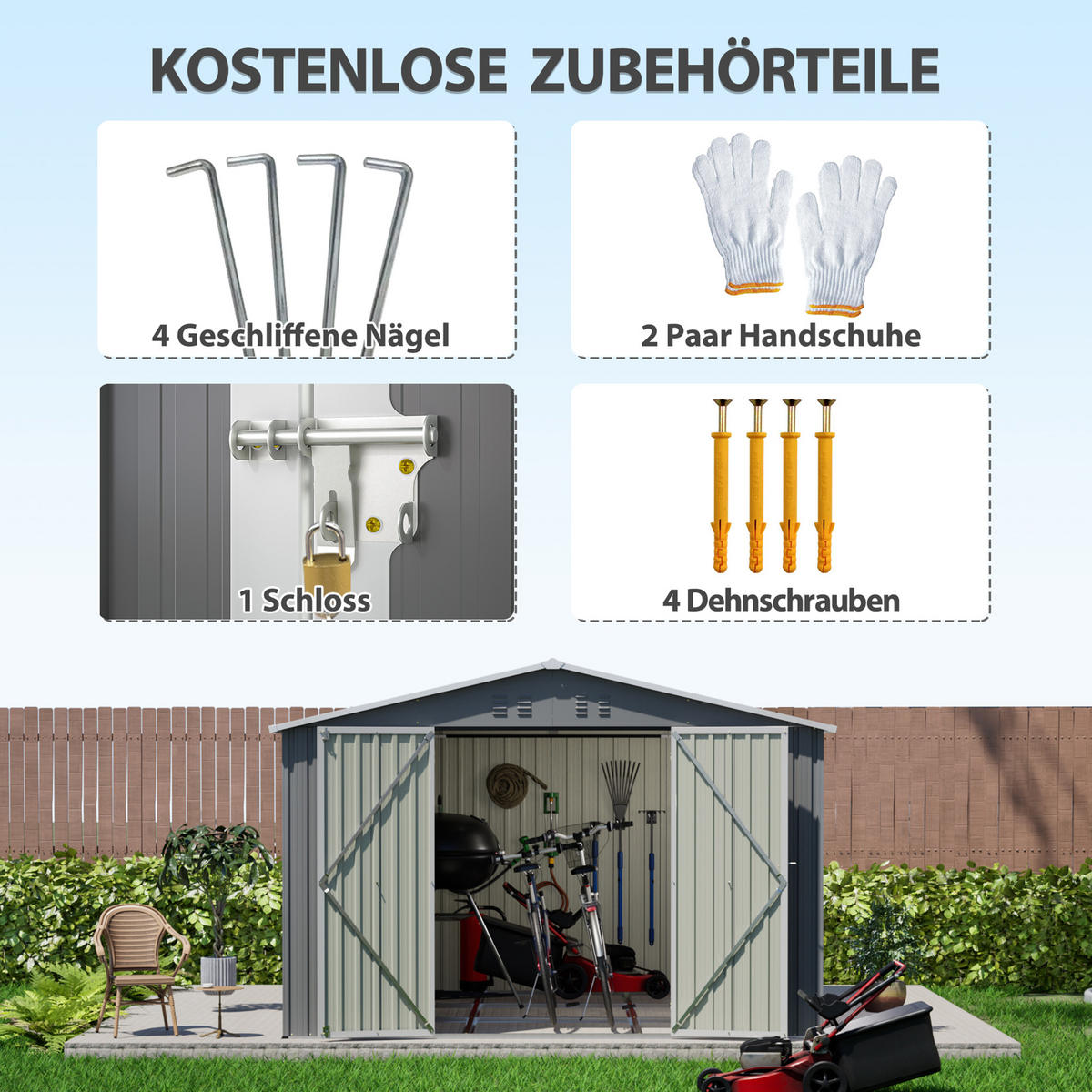 GARTENHAUS Schwerlast Stahl 300x311cm Grau Wetterfest & Sicher - Grau, Metall (311.4/300cm) - Raelunyi