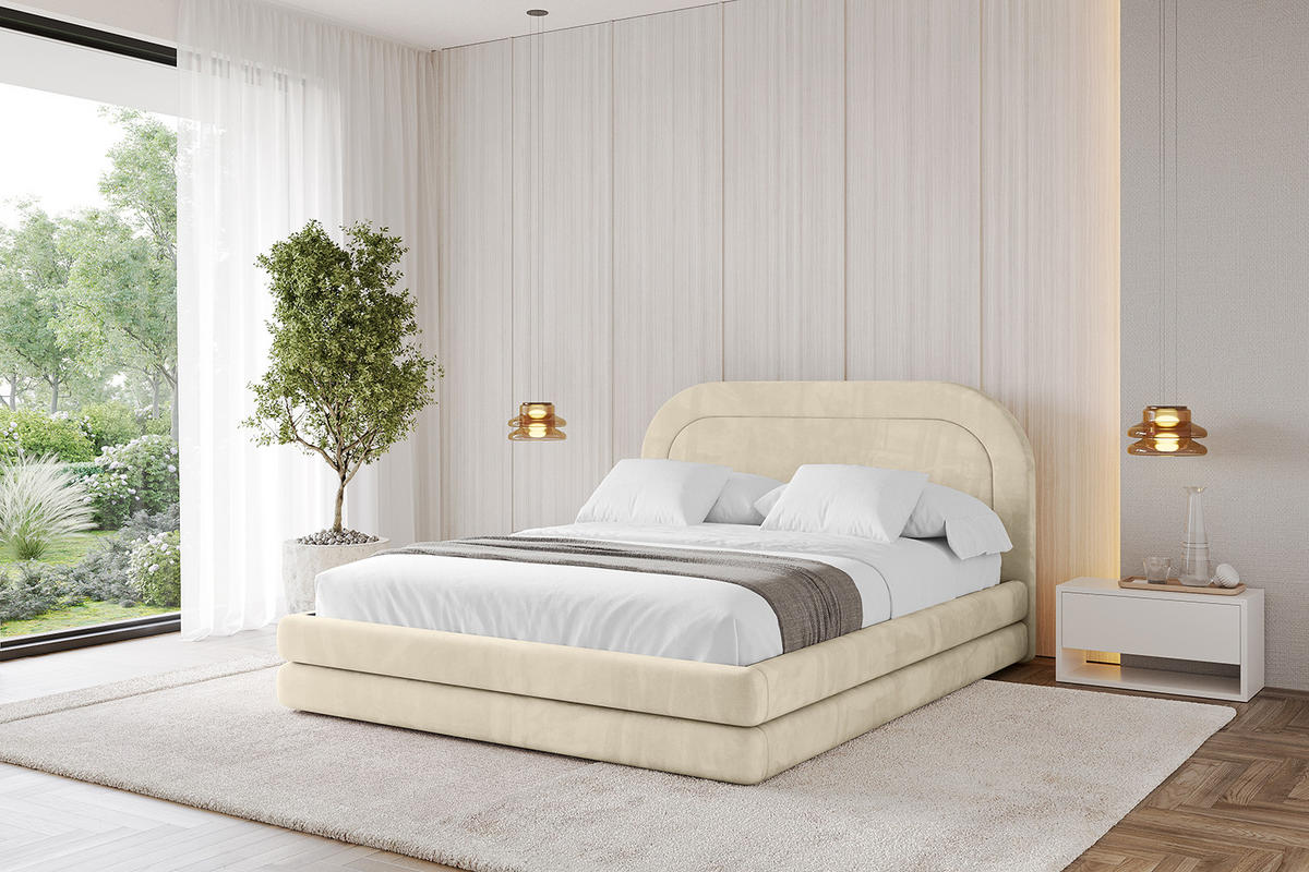 POLSTERBETT mit Bettkasten und Lattenrost, Boxbett ohne Matratze - LERIS 160x200 Beige - Ecru, Holzwerkstoff/Textil (160/200cm) - ALTDECOR