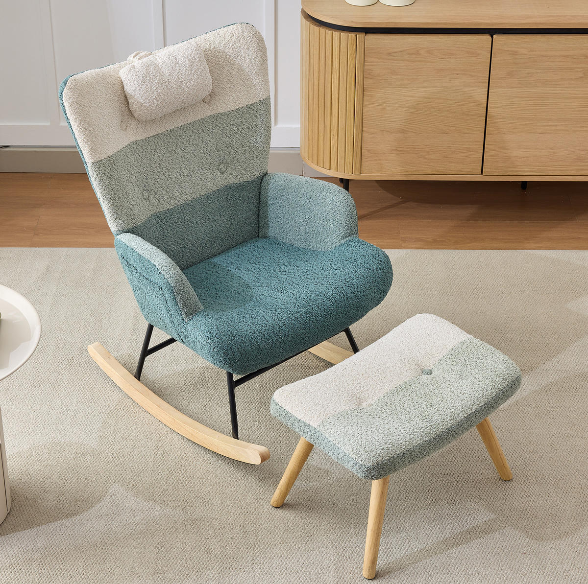 SCHAUKELSTUHL mit Hocker 83/65,5/95 cm in Multicolor aus Bouclé mit Seitentasche - Multicolor, Textil (83/95/65.5cm) - Flora Grace