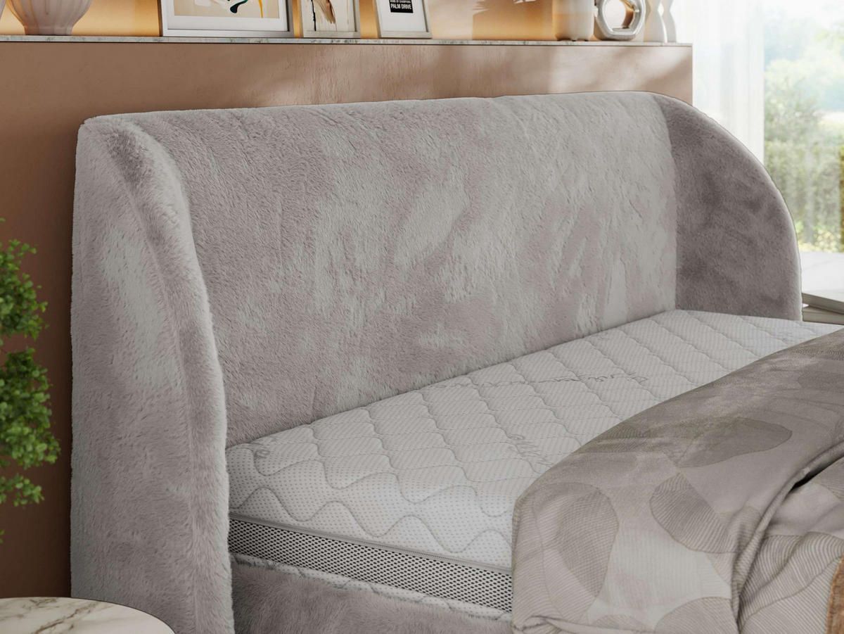 POLSTERBETT CAELA CLASSIC 180/200 - Hellgrau Plüsch - Schaum-Matratze - Hellgrau, Textil (180/200cm) - MKS