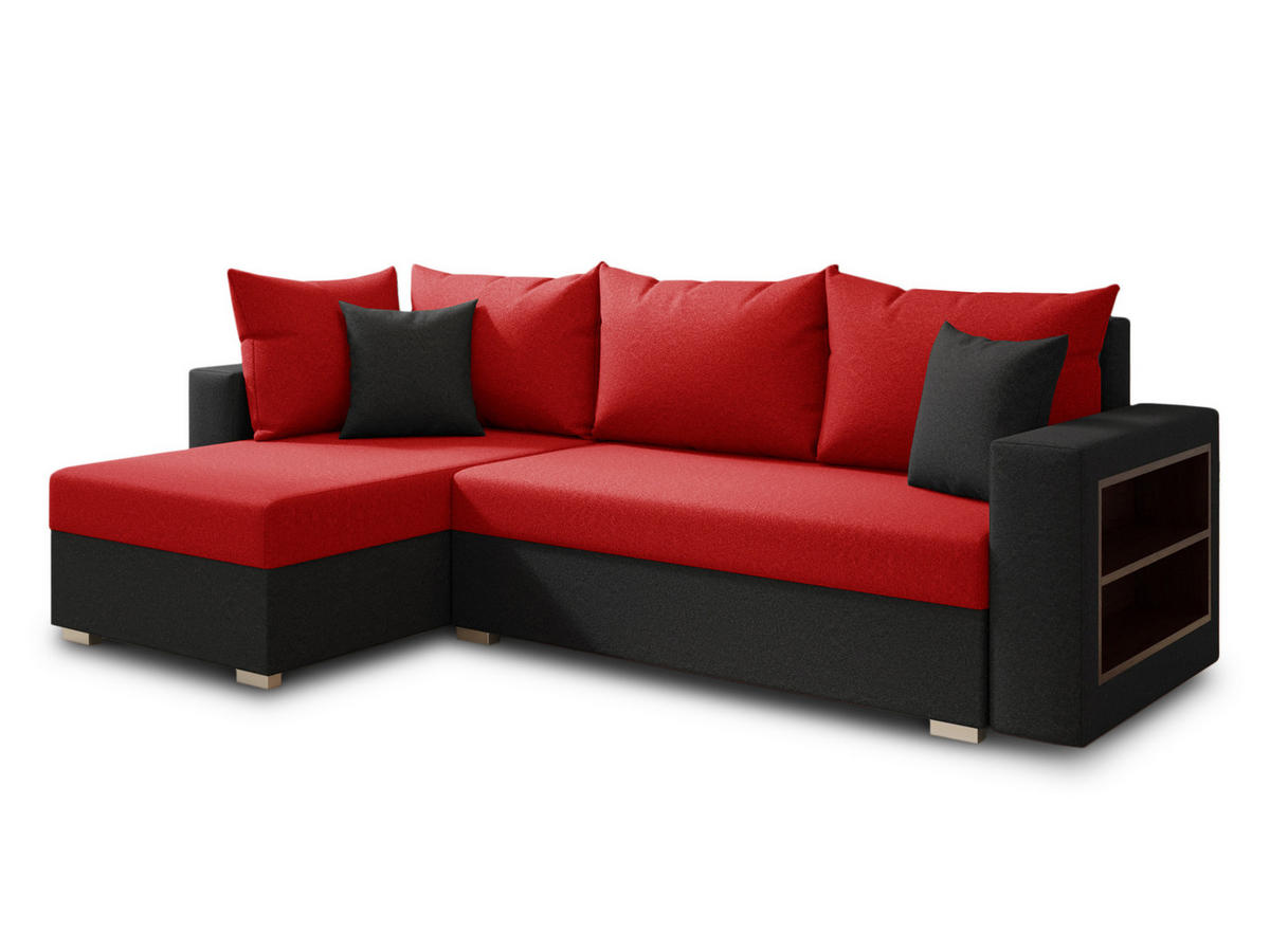ECKSOFA Lord, Seite: Links - Rot/Schwarz, Holz/Textil (238/141cm) - Sofnet